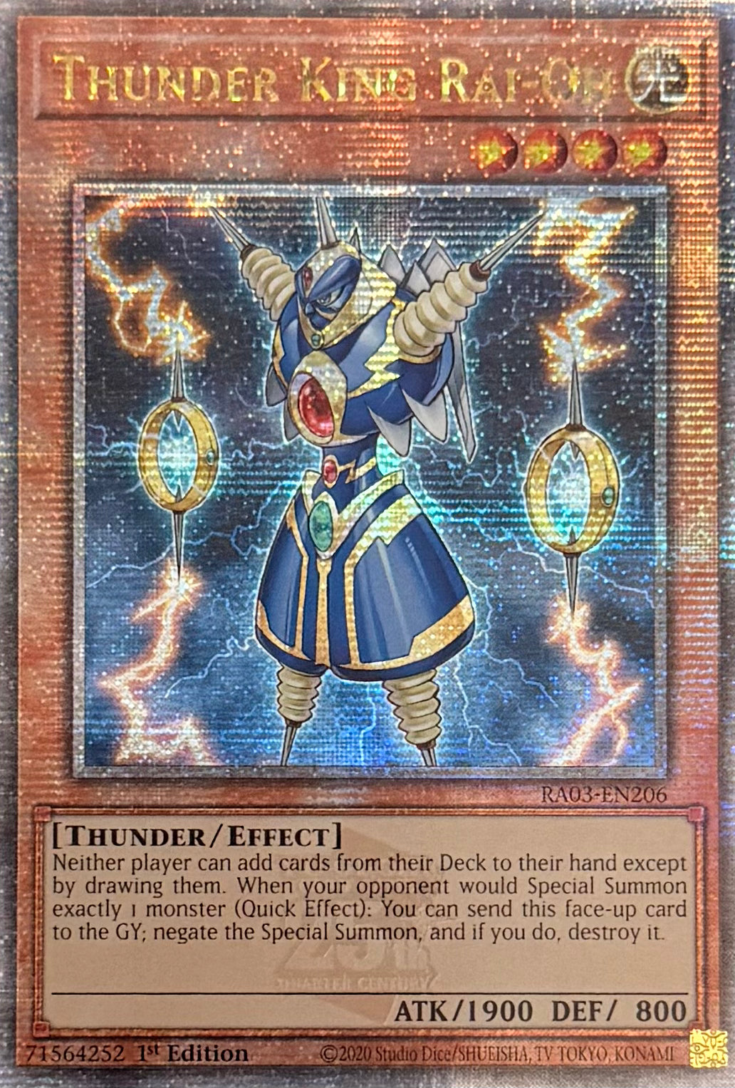 Yugioh! Thunder King Rai - Oh RA03-EN206 Quarter Century