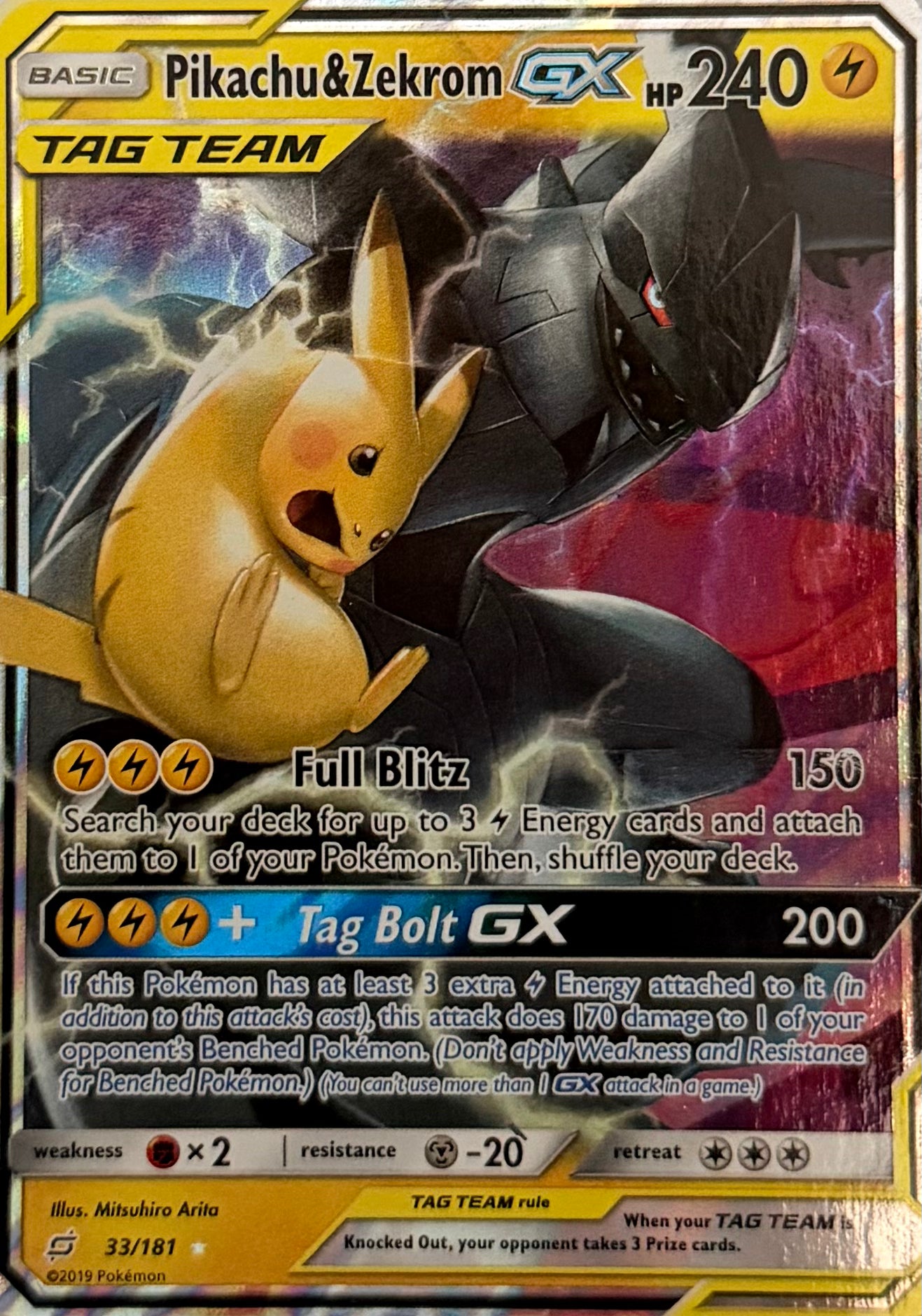 Pokemon Tcg Pikachu & Zekrom Gx 33/181