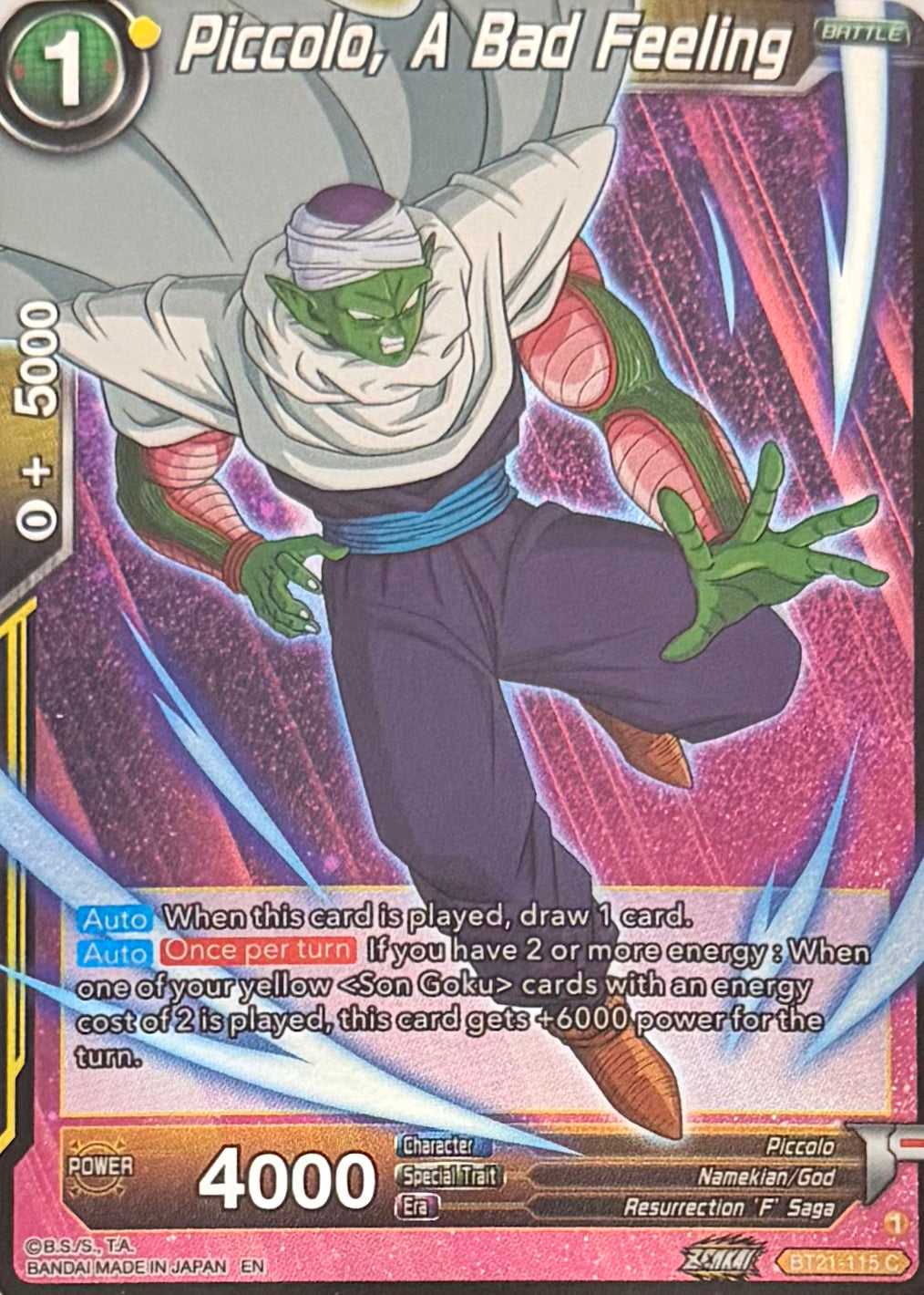 Dragon Ball Tcg Piccolo, A Bad Feeling BT21-115