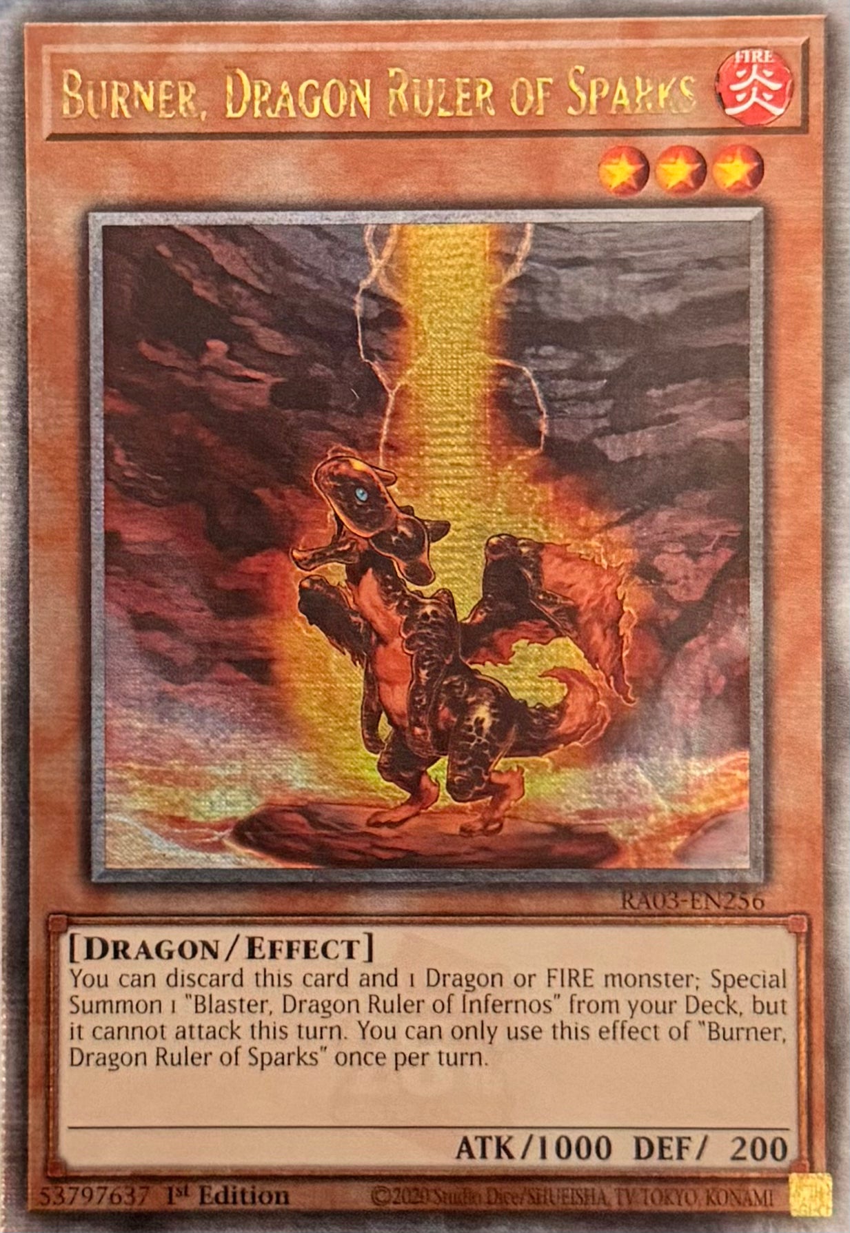 Yugioh! Burner, Dragon Ruler Of Sparks RA03-EN256 Quarter Century