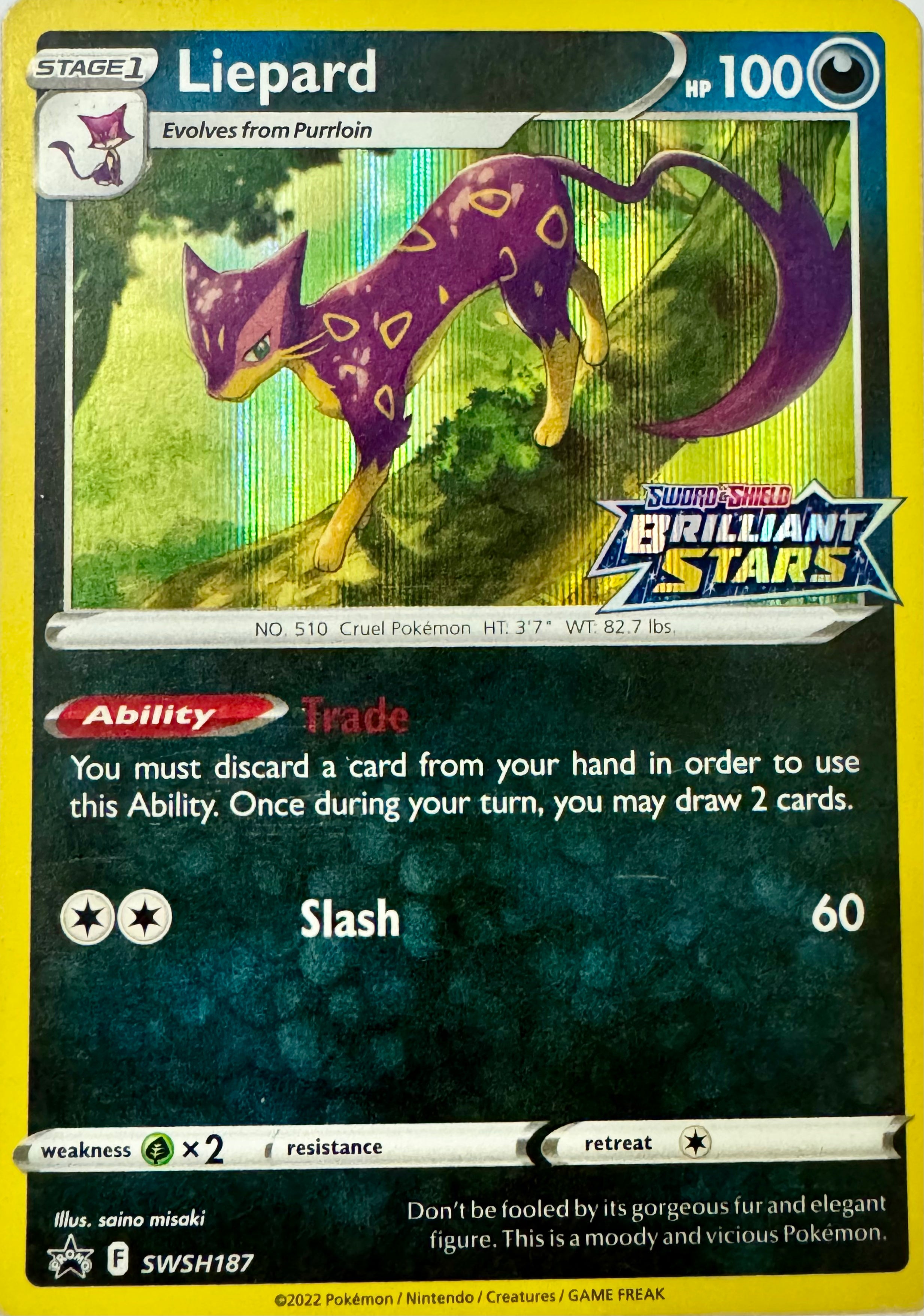 Pokémon Tcg Liepard Swsh187 holo Promo (Brilliant Stars)