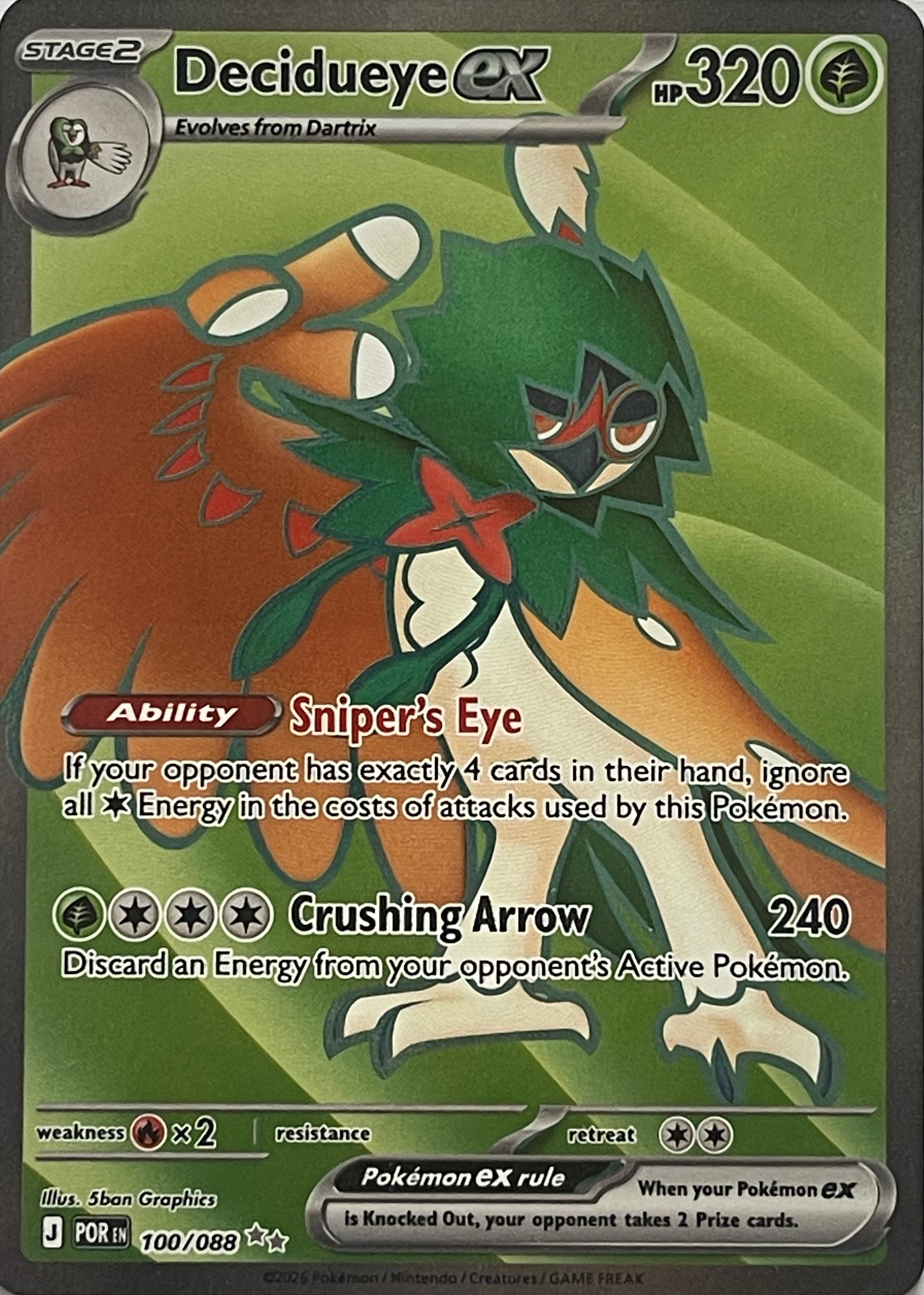 Pokemon Tcg Decidueye Ex 100/088 Ultra Rare