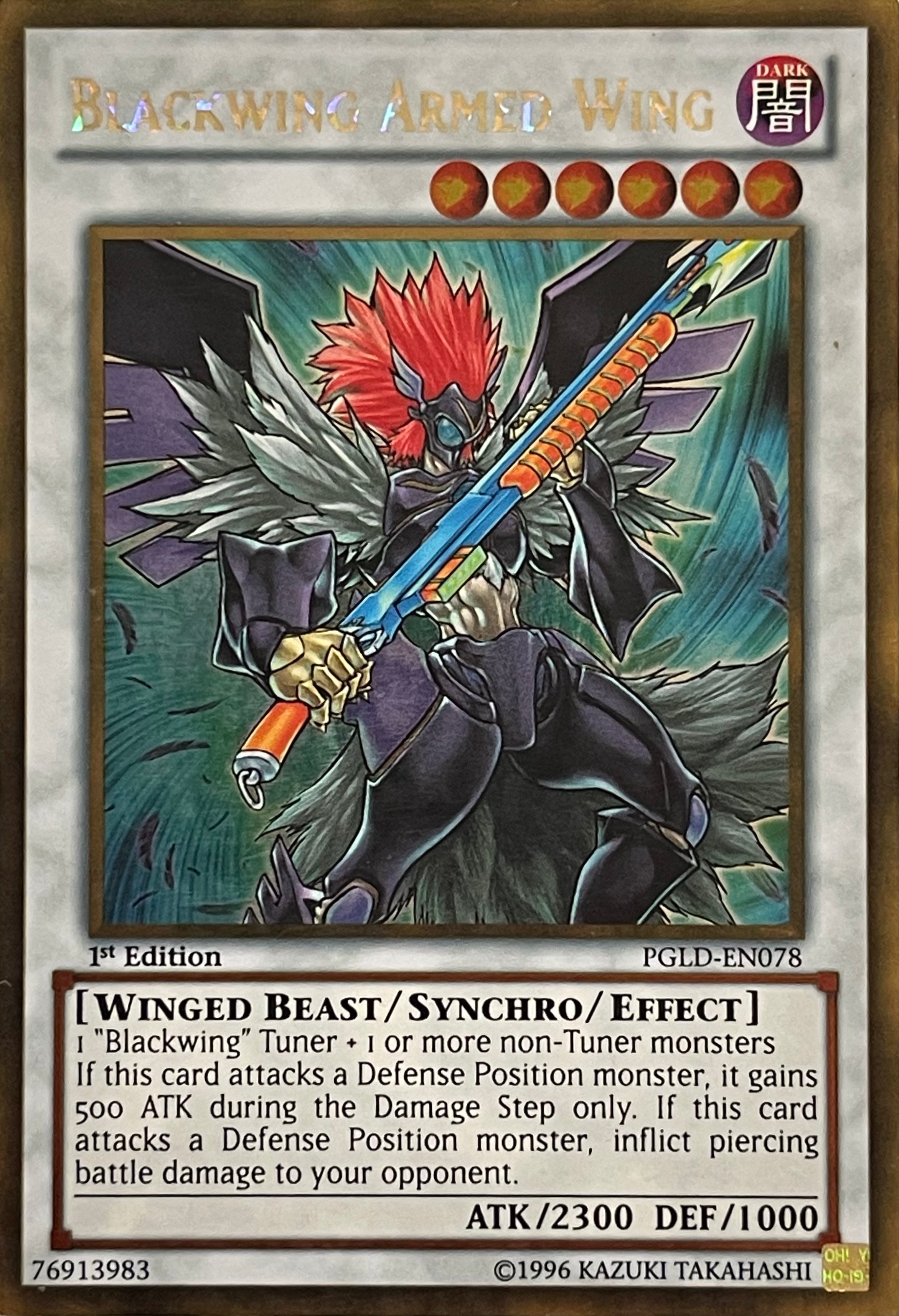 Yugioh! Blackwing Armed Wing PGLD-EN078 1st Edition Gold