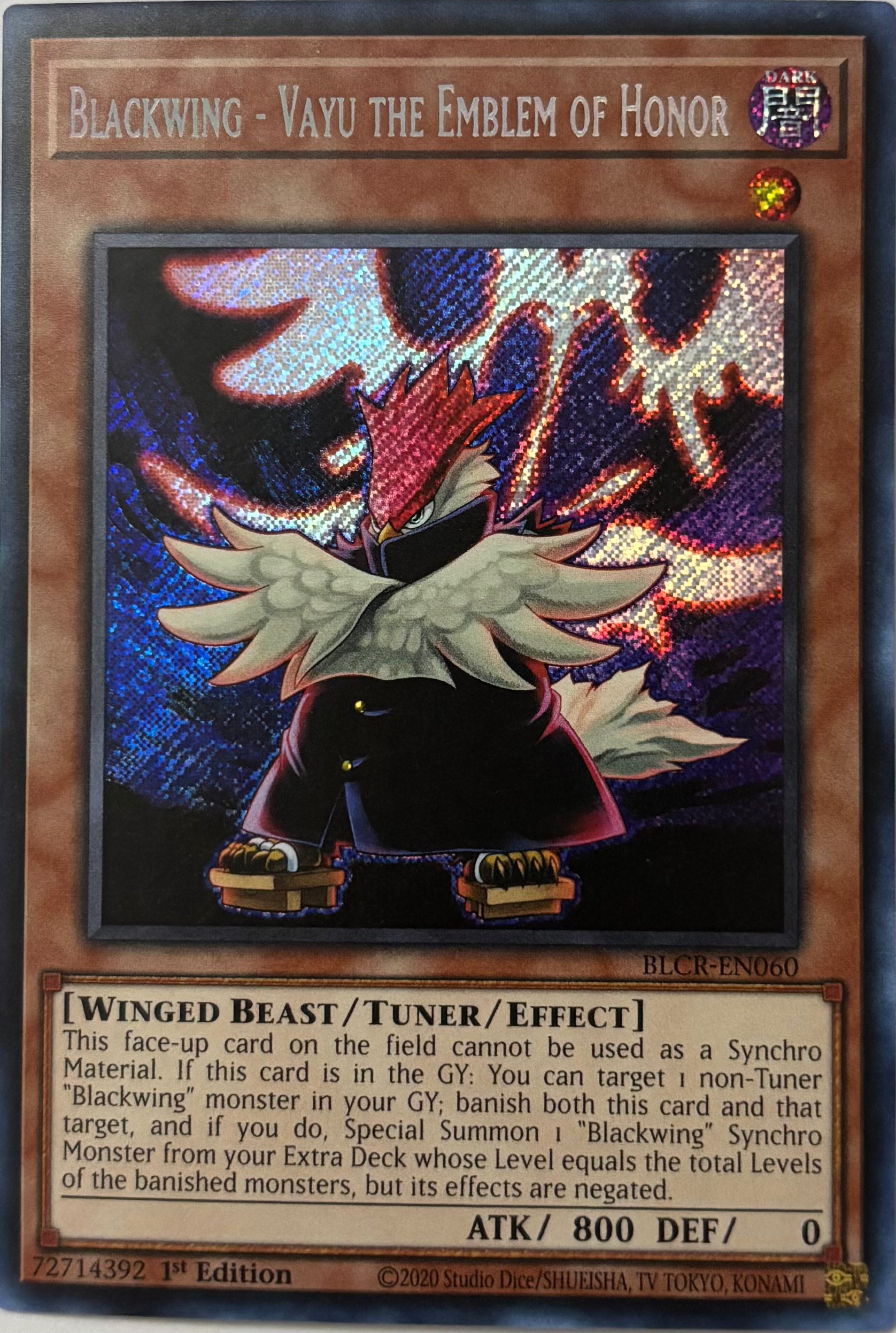 Yugioh! Blackwing - Vayu the Emblem of Honor BLCR-EN060 1st Edition