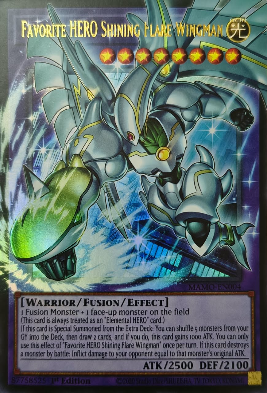 Yugioh! Favorite Hero Shining Flare Wingman Mamo-en004 1st Edition Ultra Rare (Extended Art)