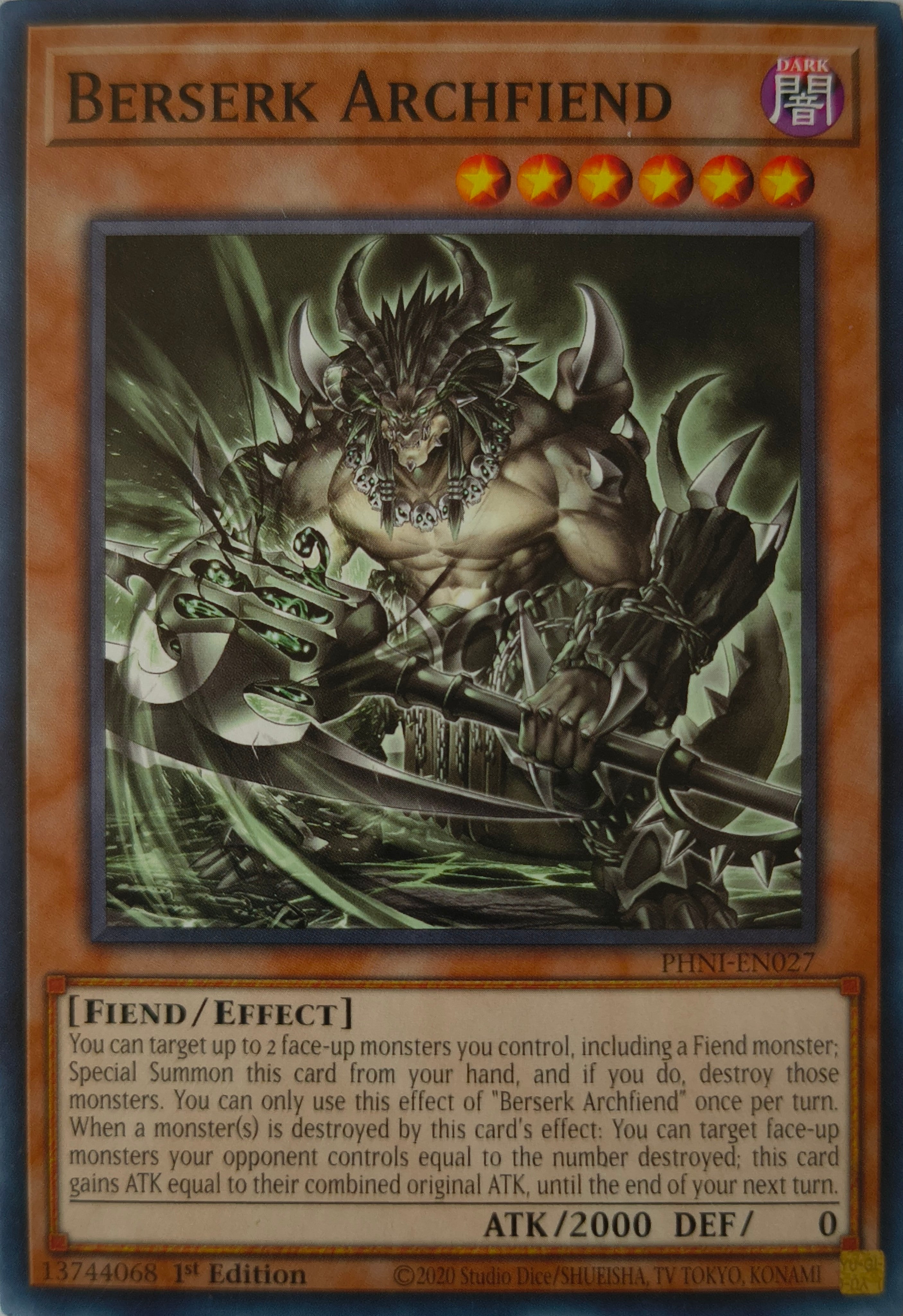 Yugioh! Berserk Archfiend Phni-en027 1st Edition