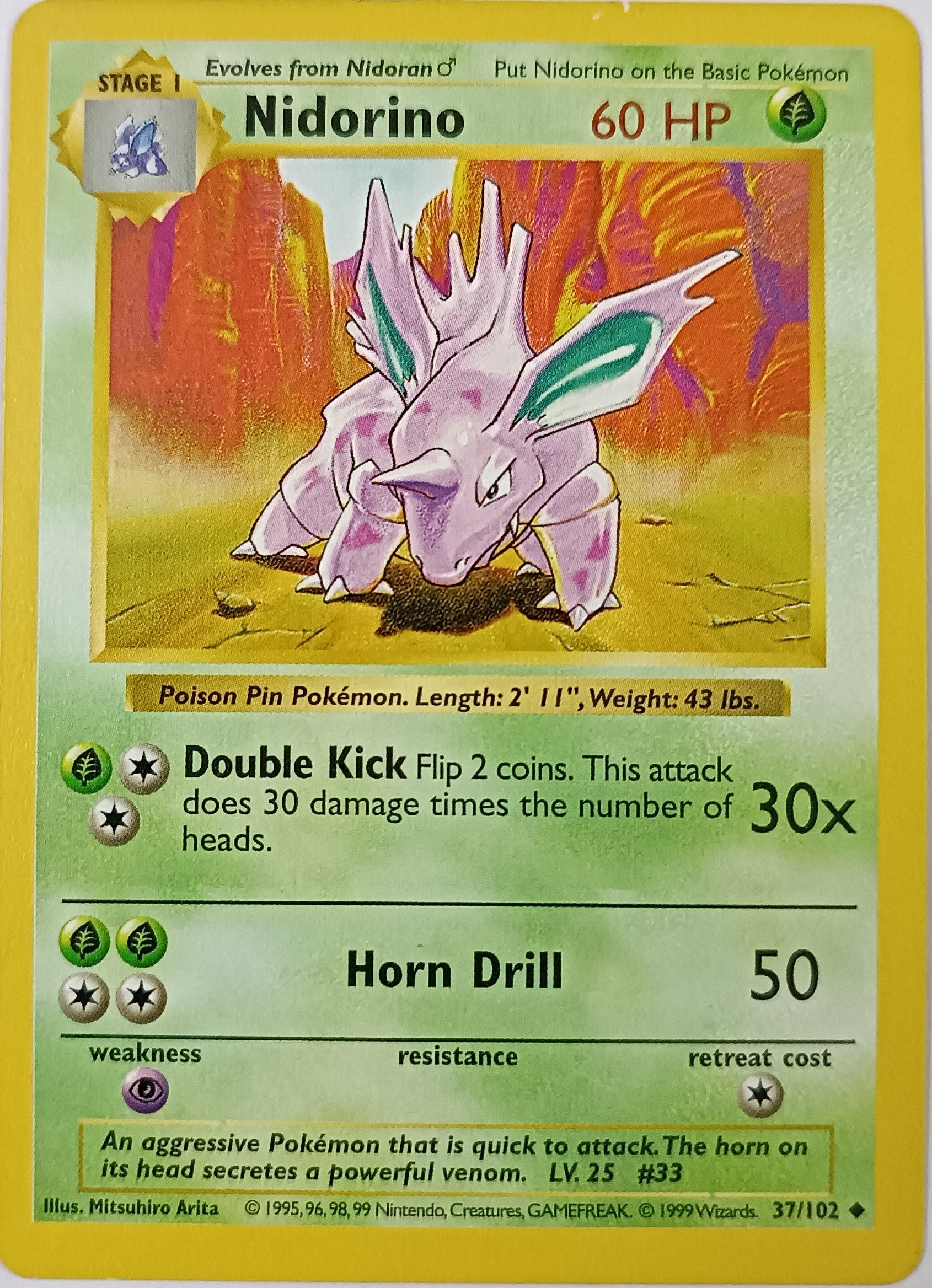 Pokemon Tcg Nidorino 37/102 (Shadowless)