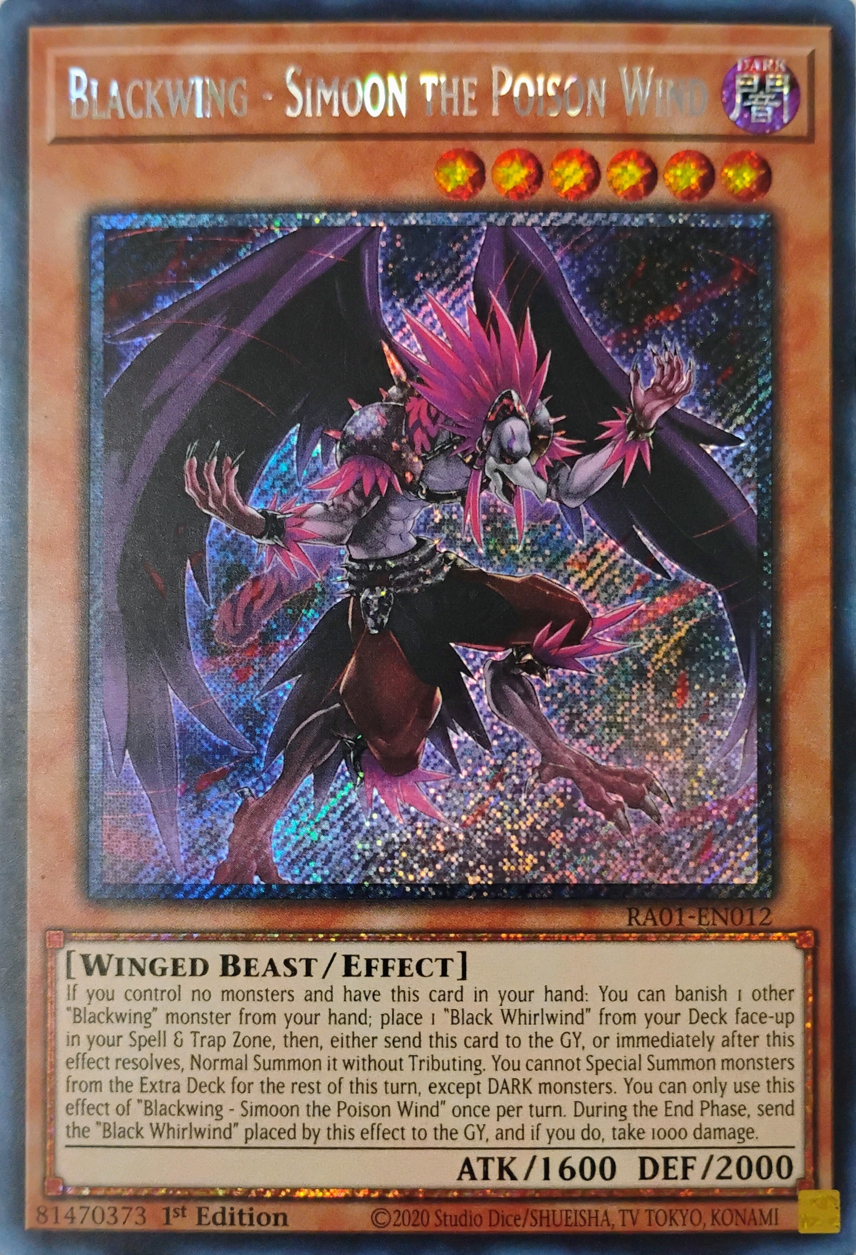 Yugioh! Blackwing - Simoon The Poison Wind Ra01-en012 1st edition Platinum