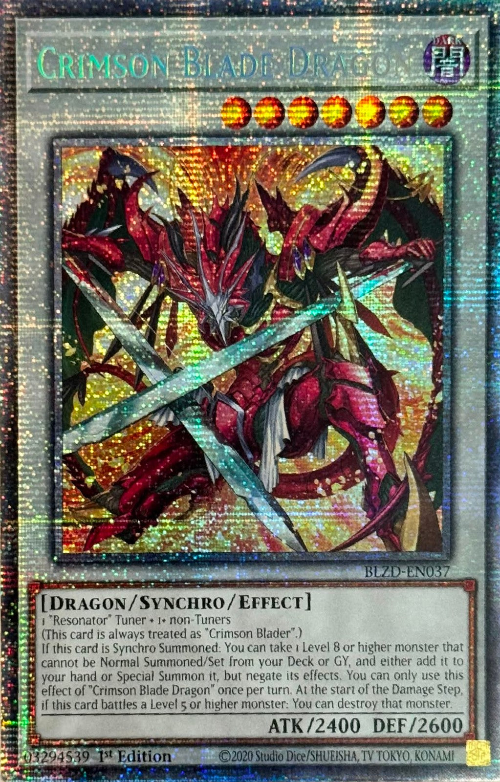 Yugioh! Crimson Blade Dragón BLZD-EN037 1st Edition Starlight