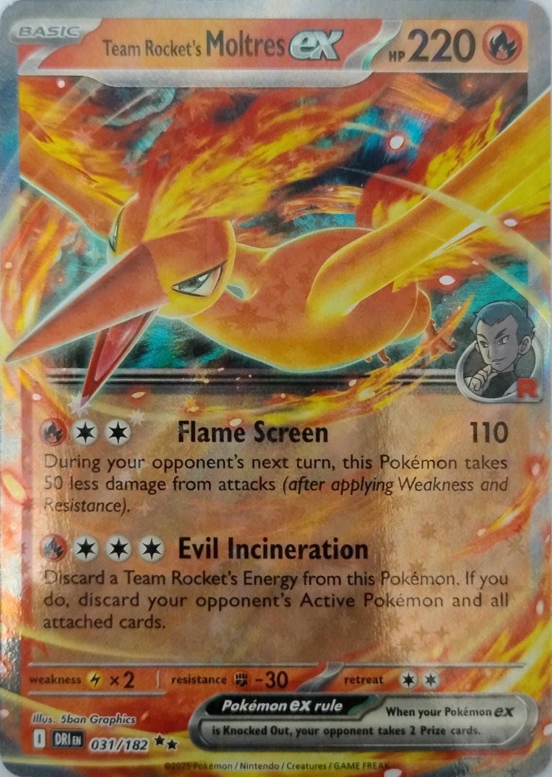 Pokémon tcg Team Rocket's Moltres Ex 031/182