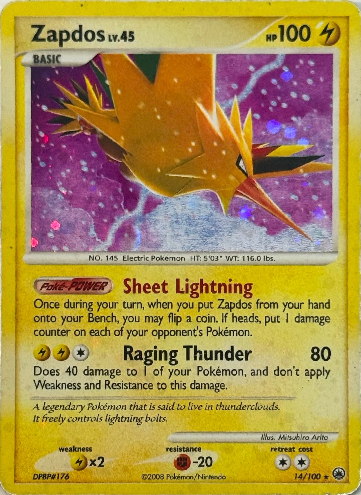 Pokémon Tcg Zapdos Lv.45 14/100 Holo
