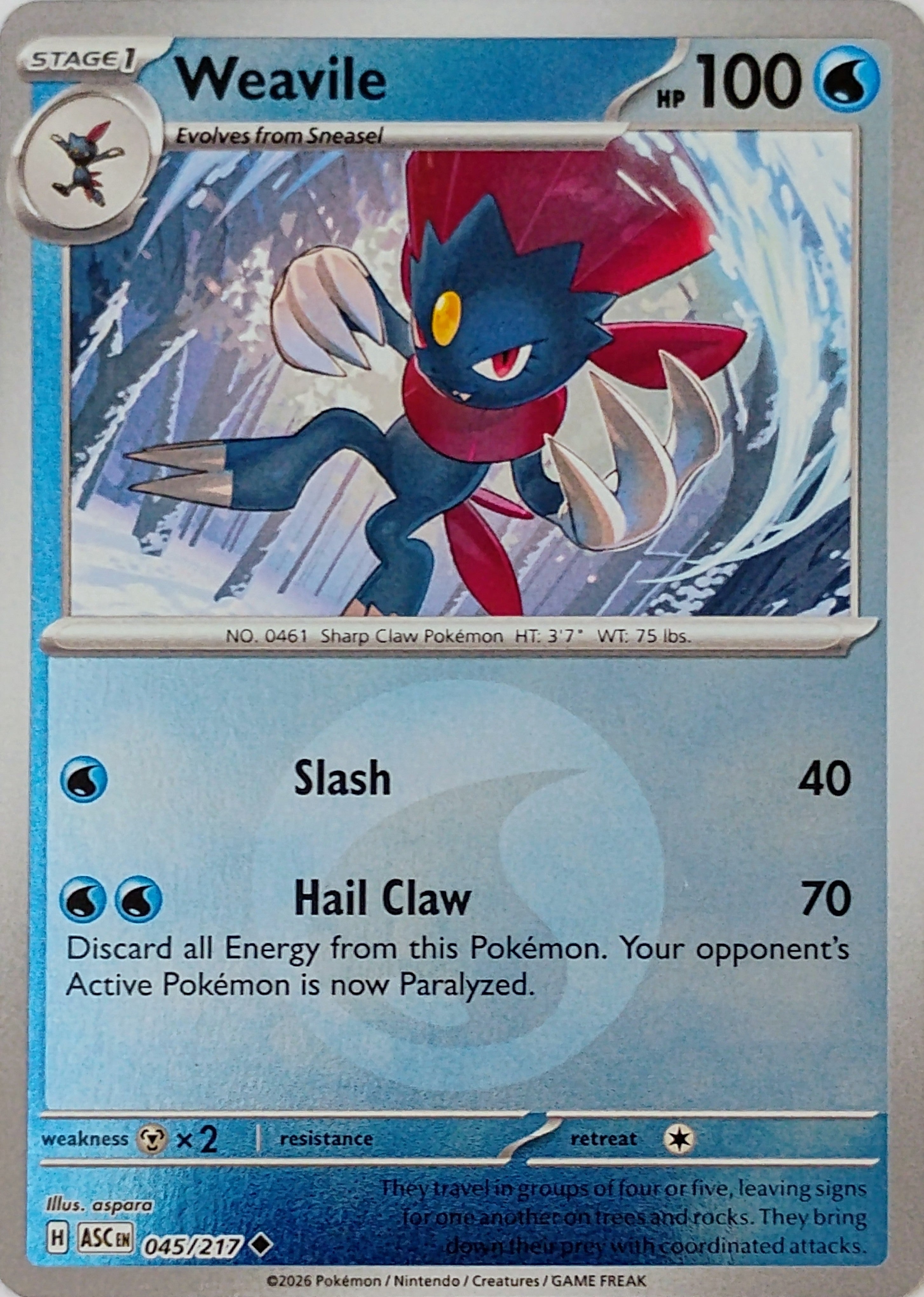 Pokémon tcg Weavile 045/217 (Energy Symbol)