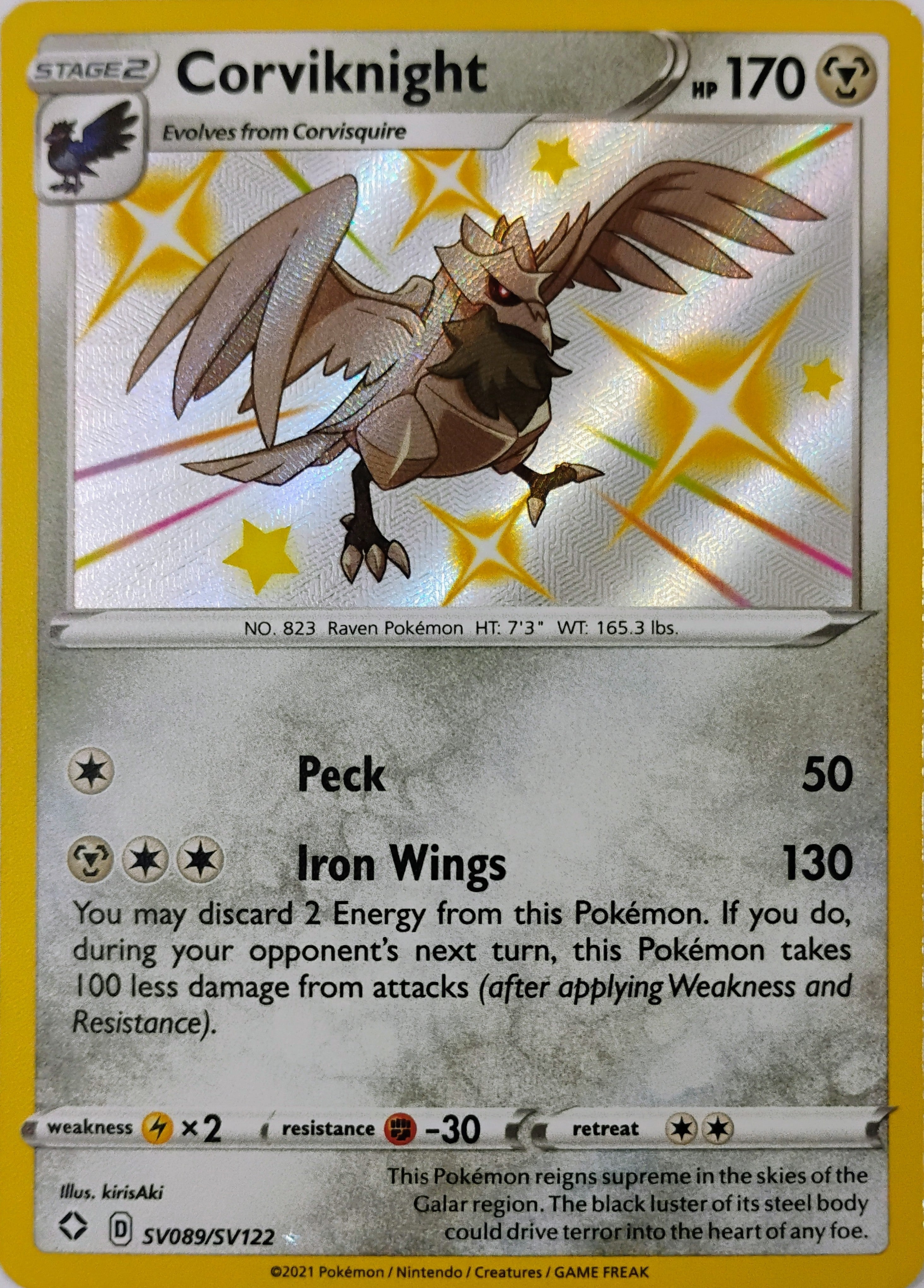 Pokémon tcg Corviknight Sv089/Sv122 Shiny