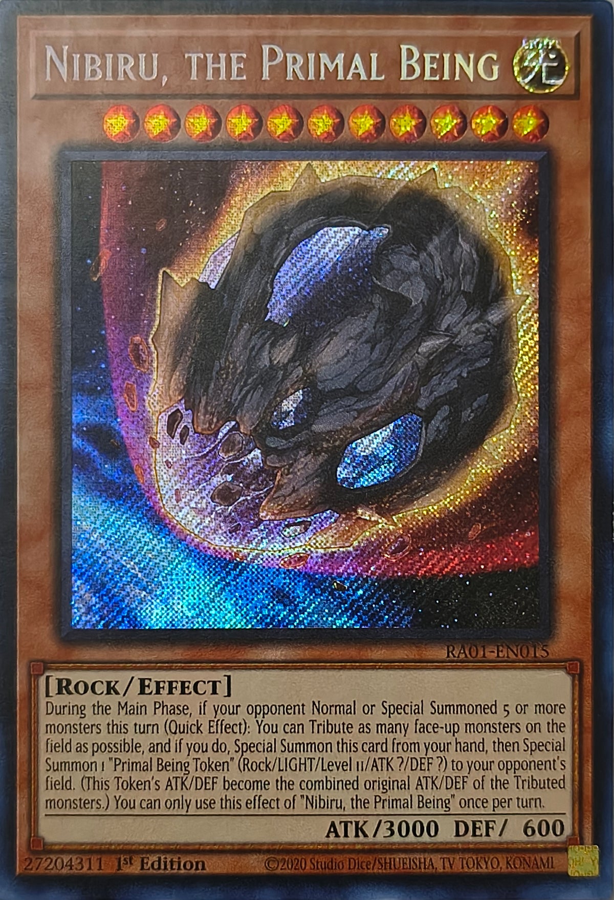 Yugioh! Nibiru The Primal Being Ra01-en015 1st Edition Secreta