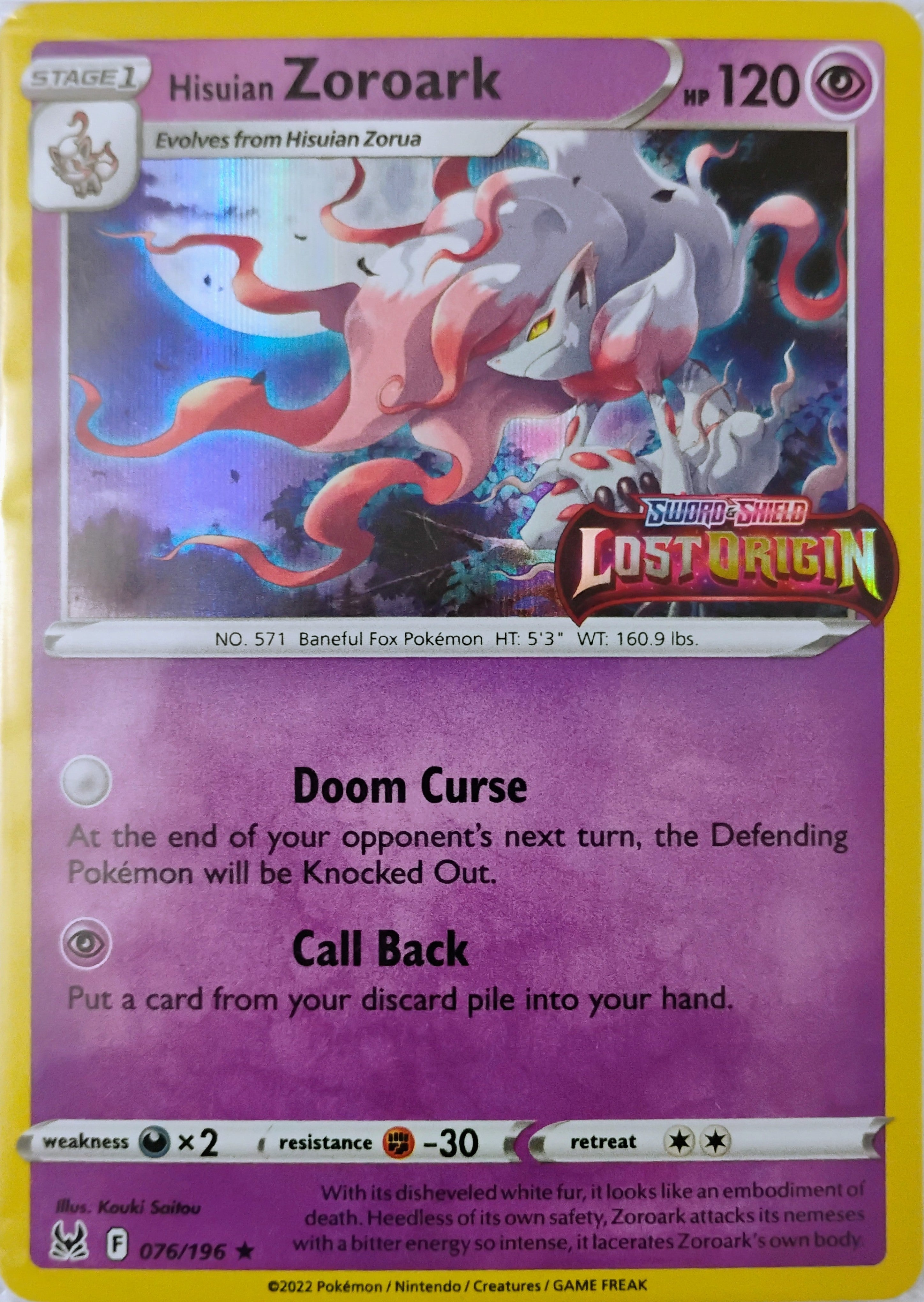 Pokémon tcg Hisuian Zoroark 076/196 (Lost Origin) Holo