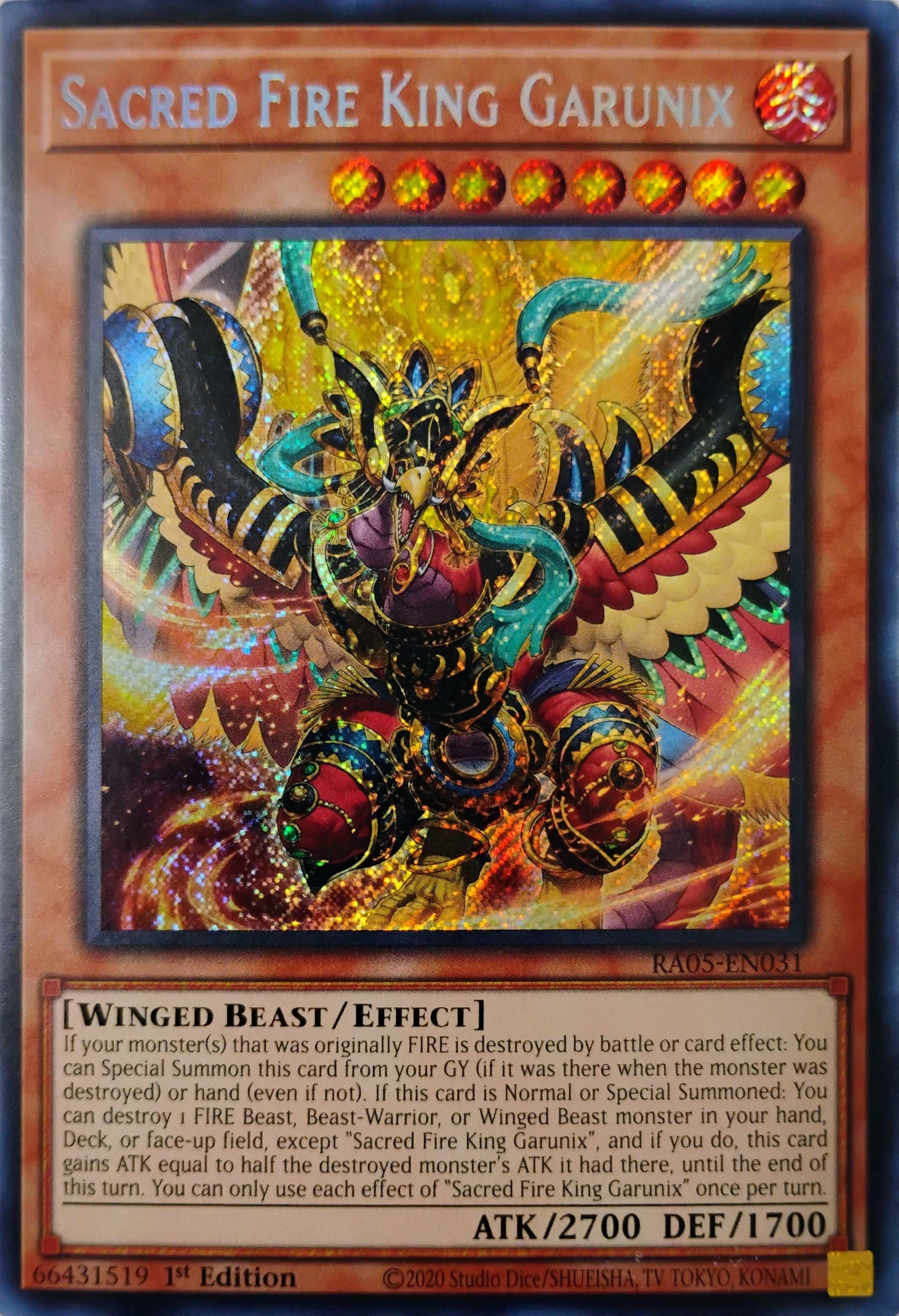 Yugioh! Sacred Fire King Garunix Ra05-en031 1st edition Secreta