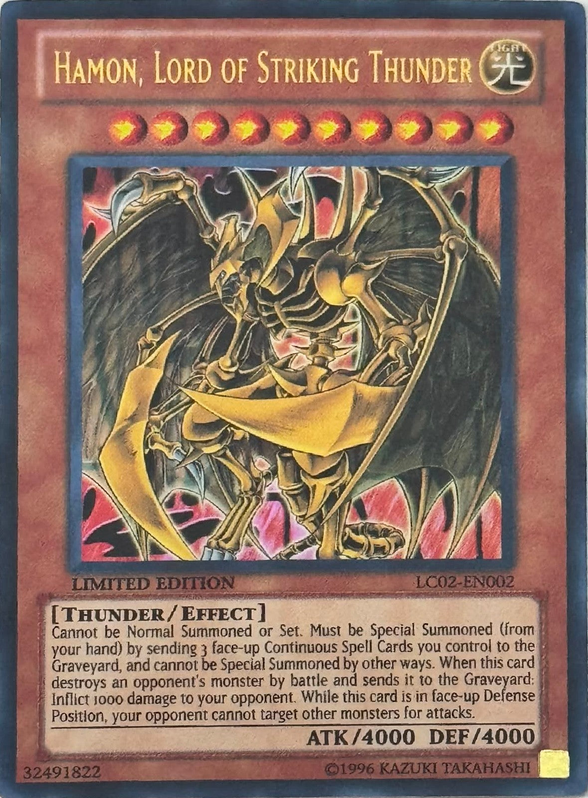 Yugioh! Hamon Lord Of Striking Thunder LC02-EN002 LIMITED EDITION Ultra