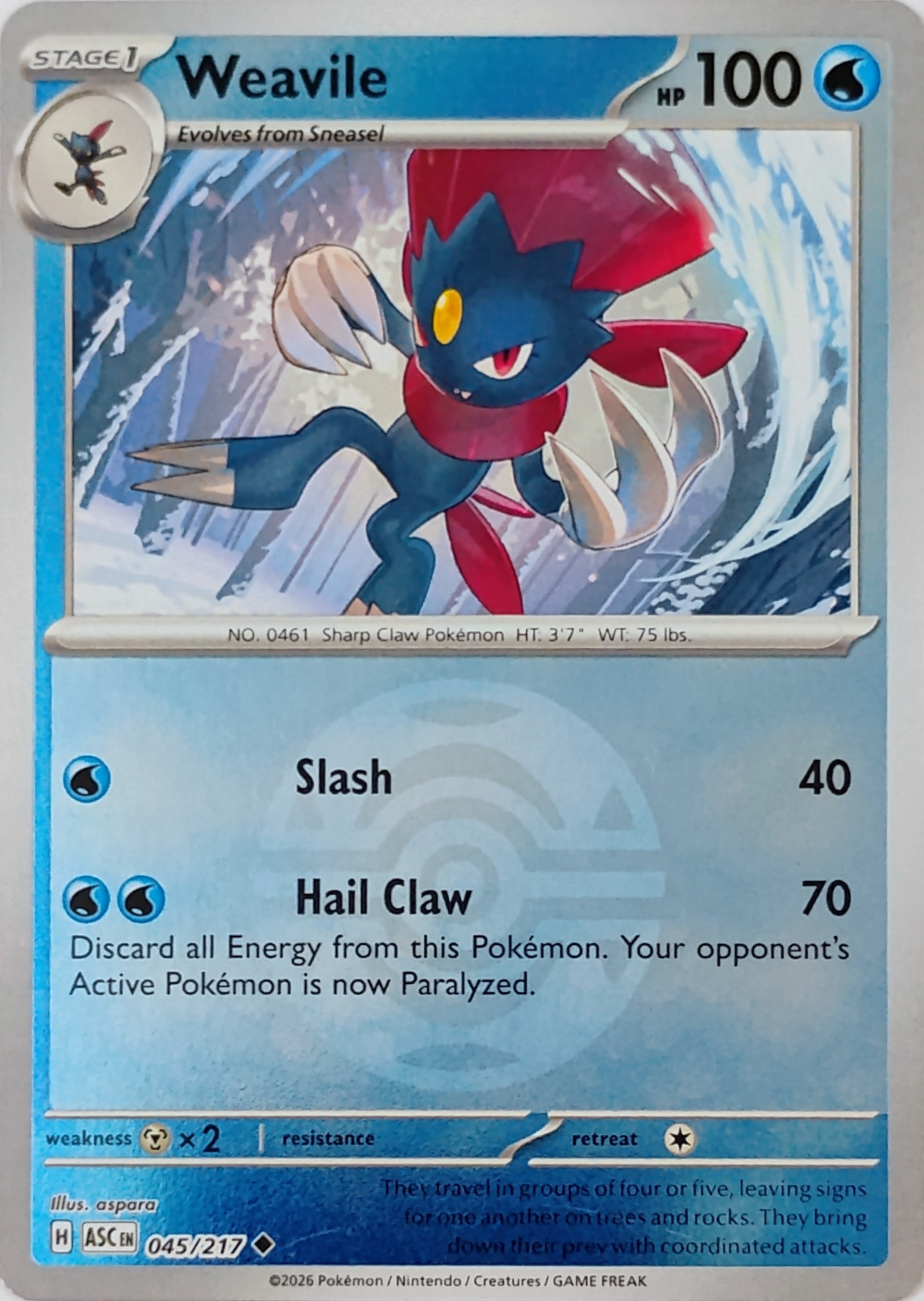 Pokémon tcg Weavile 045/217 (Dusk Ball)