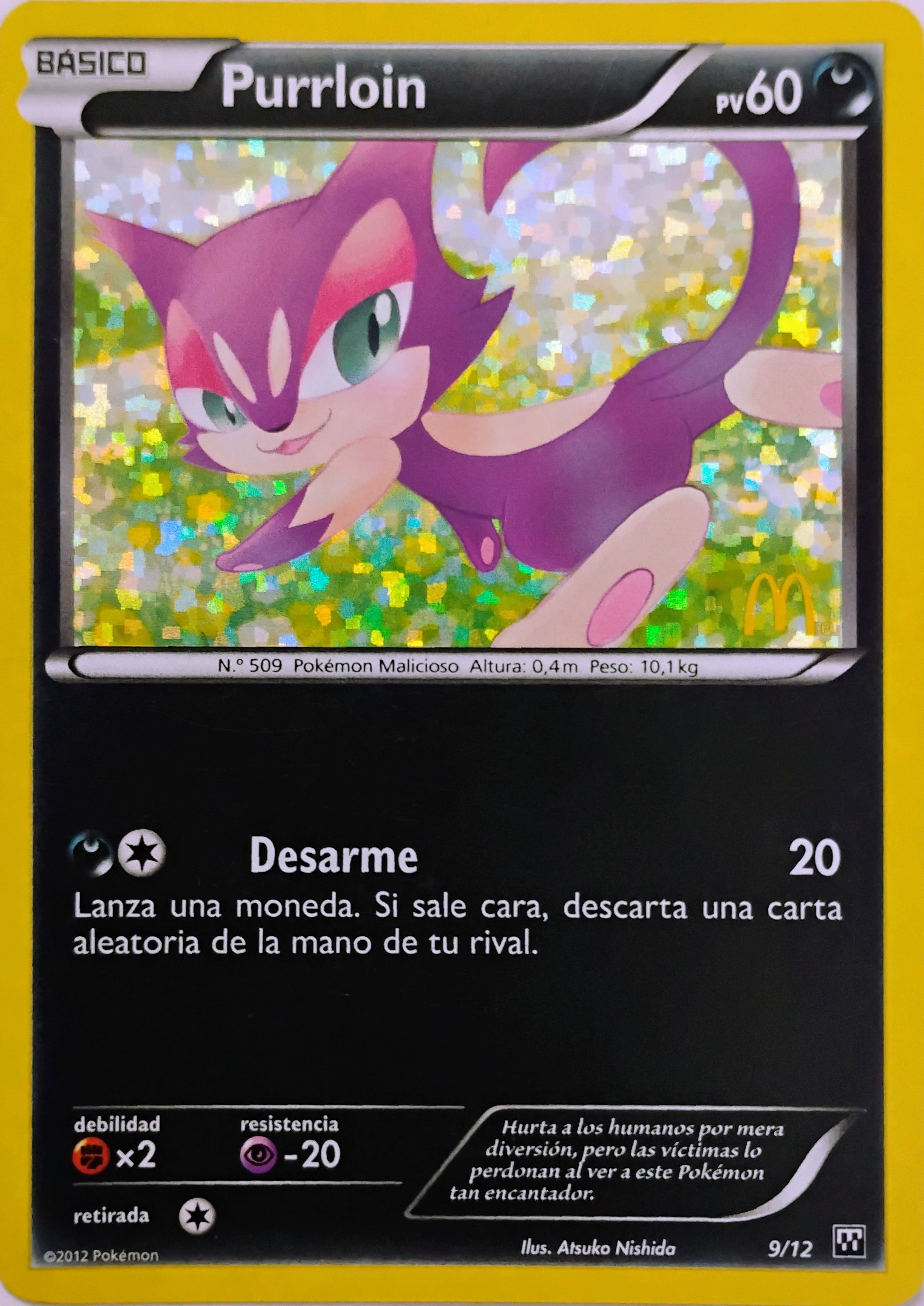 Pokémon tcg Purrloin 9/12 Holo cosmos (Español)