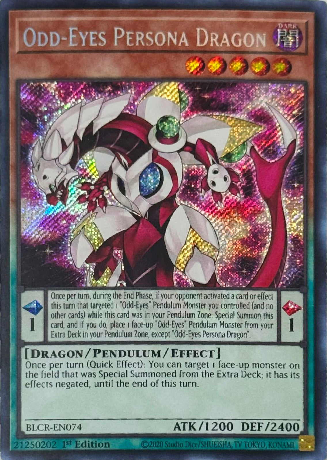Yugioh! Odd-Eyes Persona Dragón BLCR-EN074 1st Edition Secret