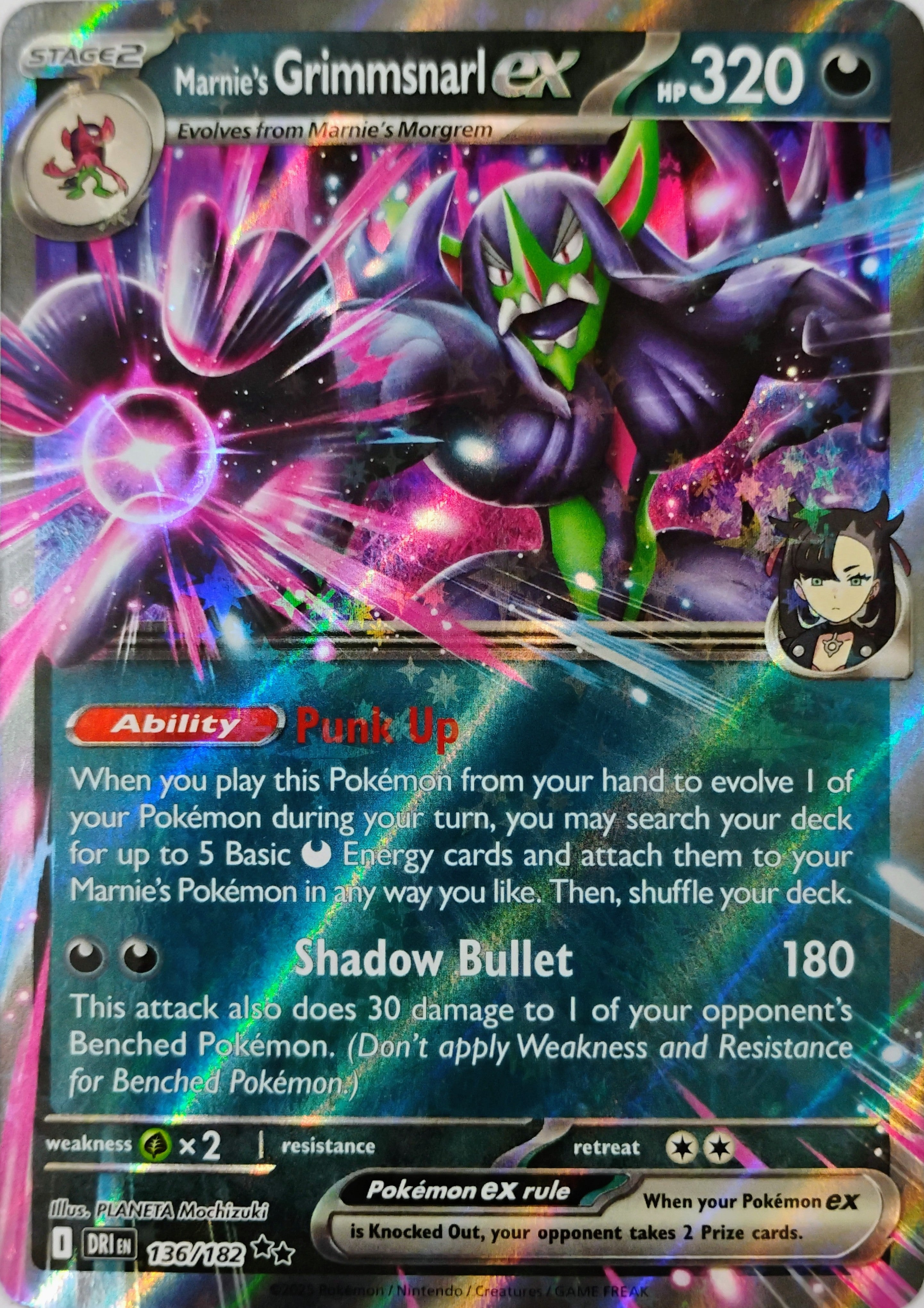 Pokémon tcg Marnie's Grimmsnarl Ex 136/182