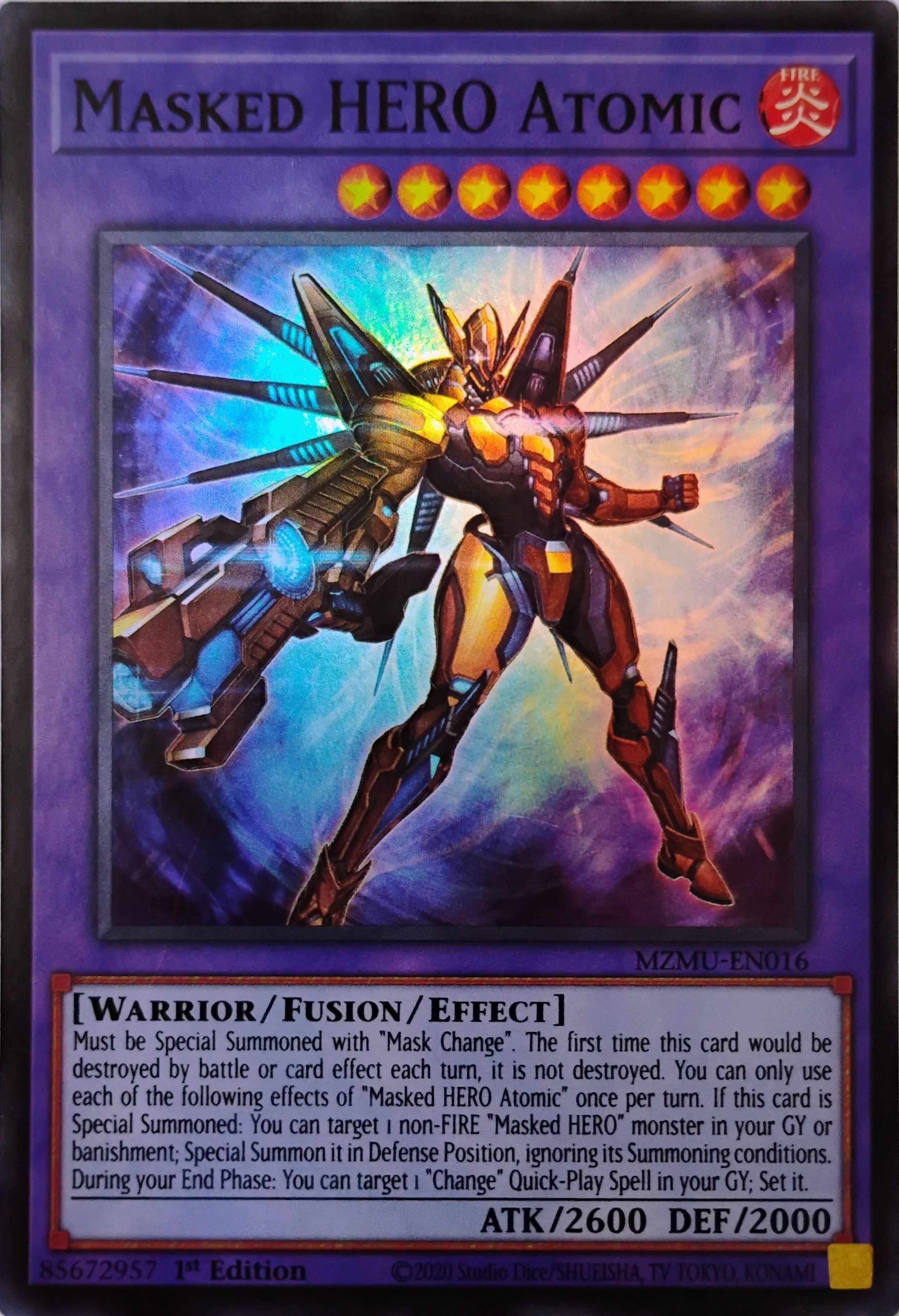 Yugioh! Masked HERO Atomic Mzmu-en016 Super Rare