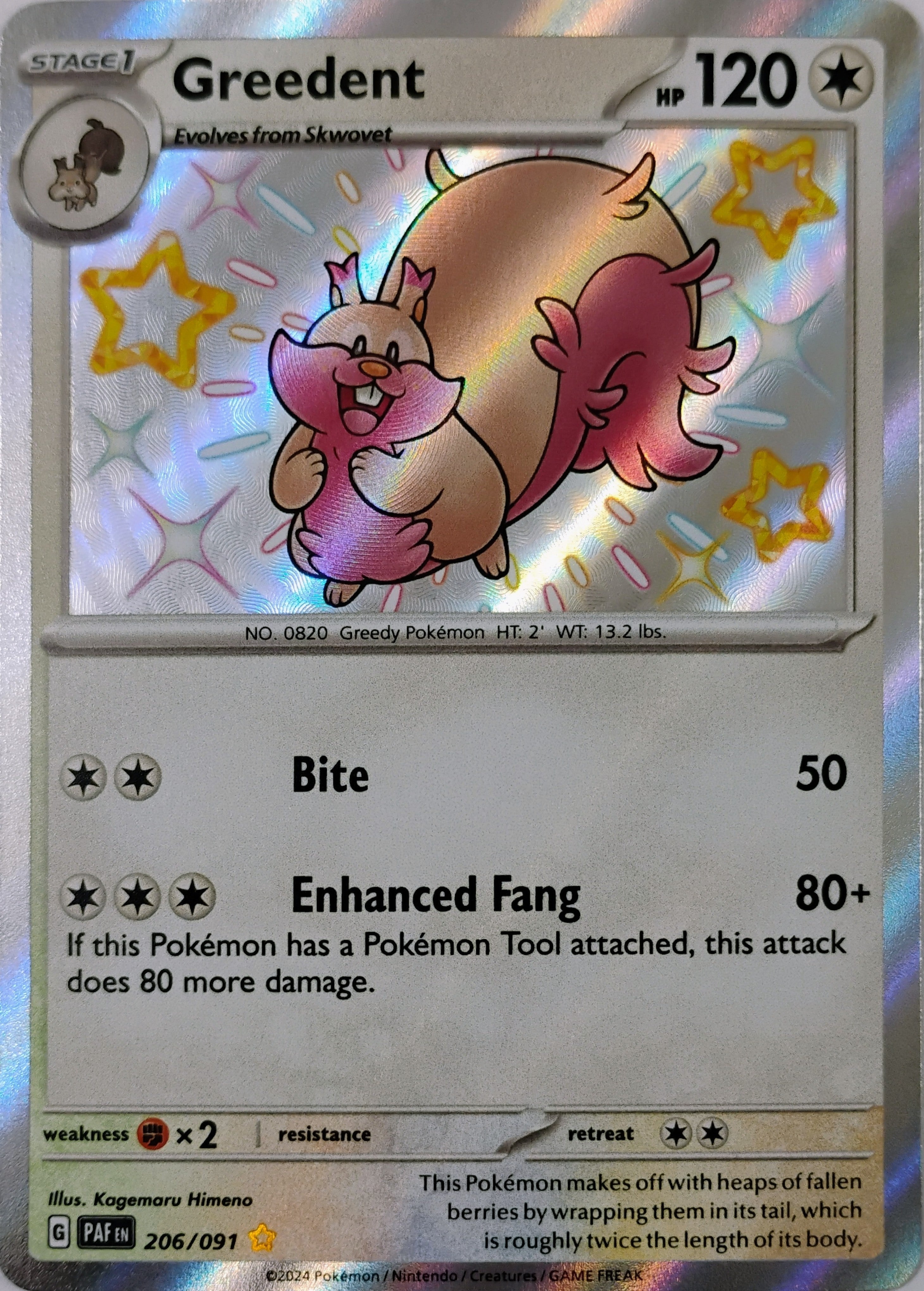 Pokémon tcg Greedent 206/091 Shiny