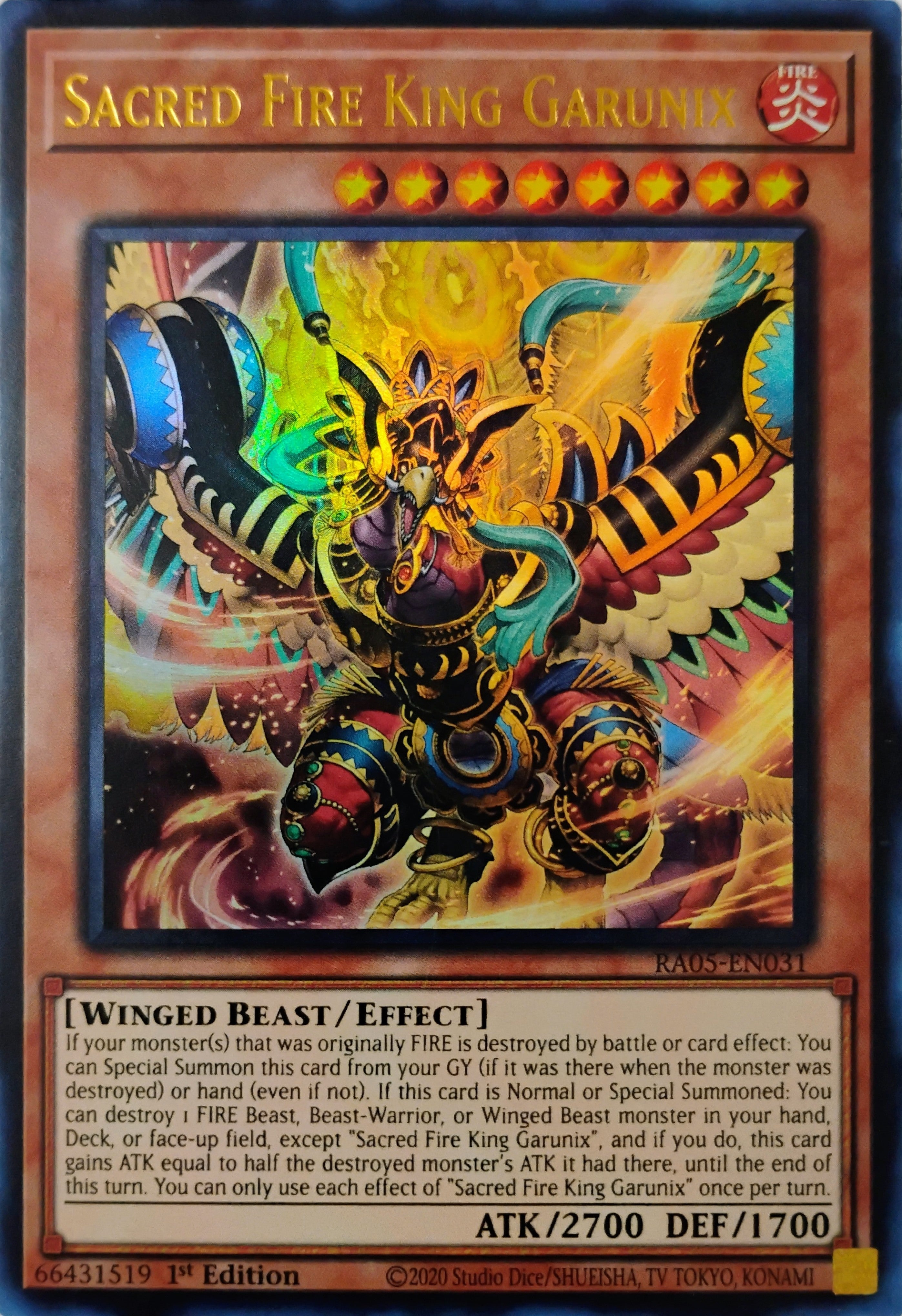Yugioh! Sacred Fire King Garunix Ra05-en031 1st edition Ultra Rare