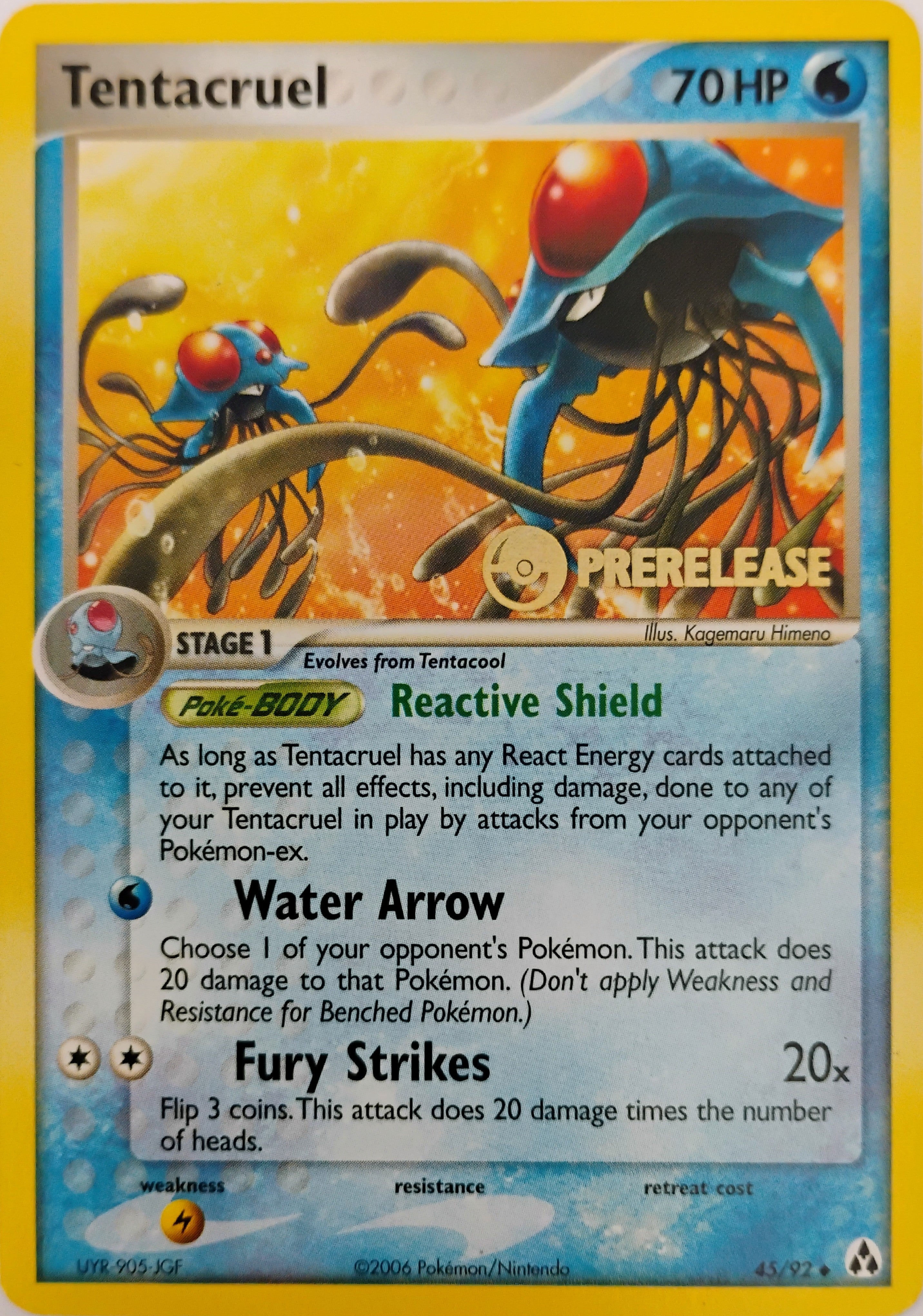 Pokémon tcg Tentacruel 45/92 Prerelease