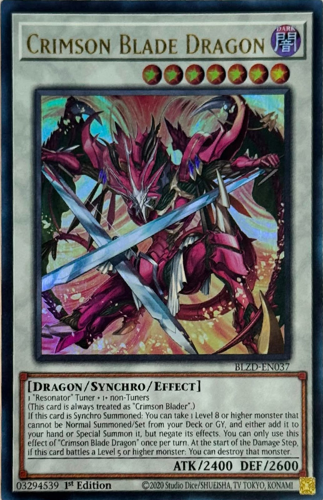Yugioh! Crimson Blade Dragón BLZD-EN037 1st Edition Ultra