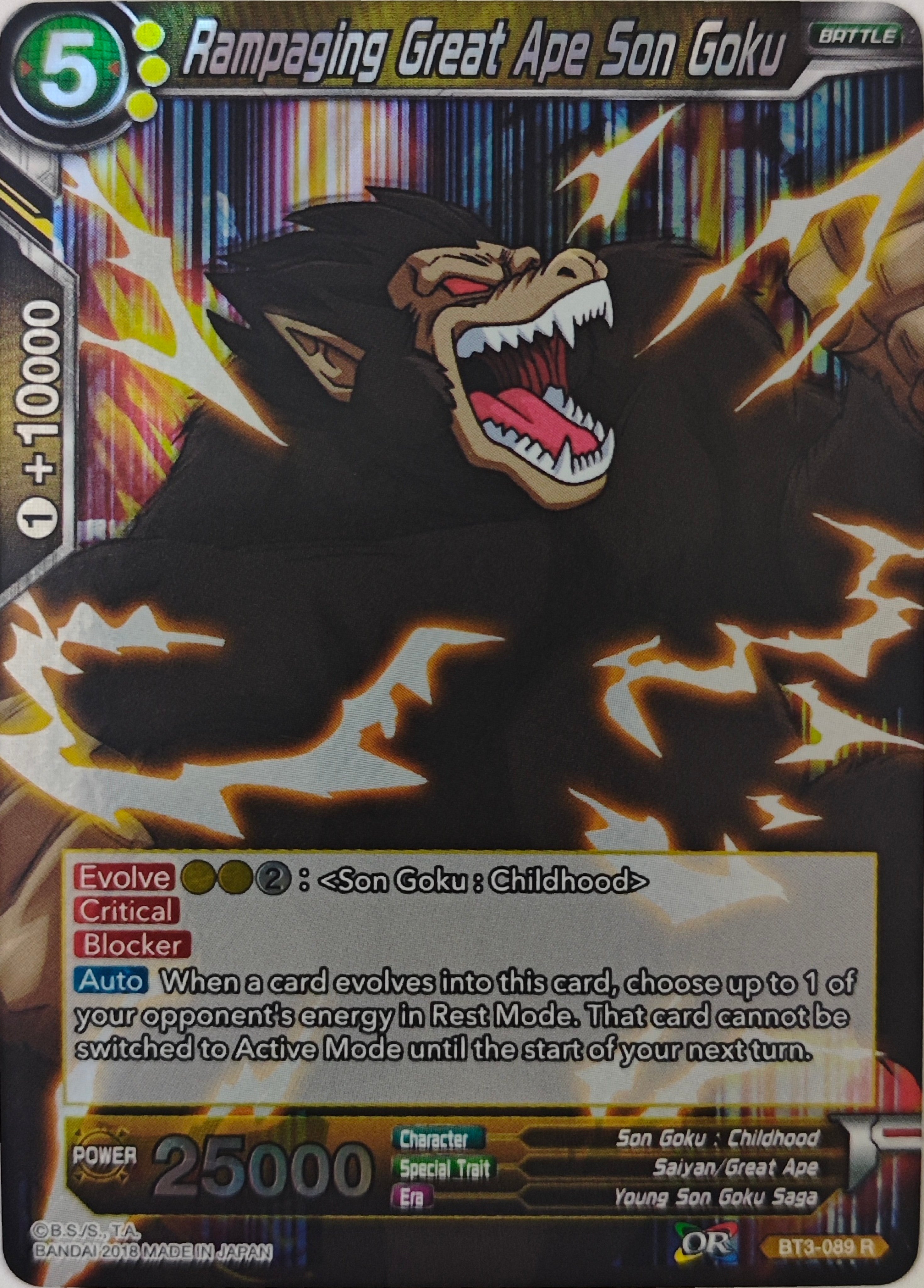 Dragón ball Tcg Rampaging Great Ape Son Goku Bt3-089 Rare