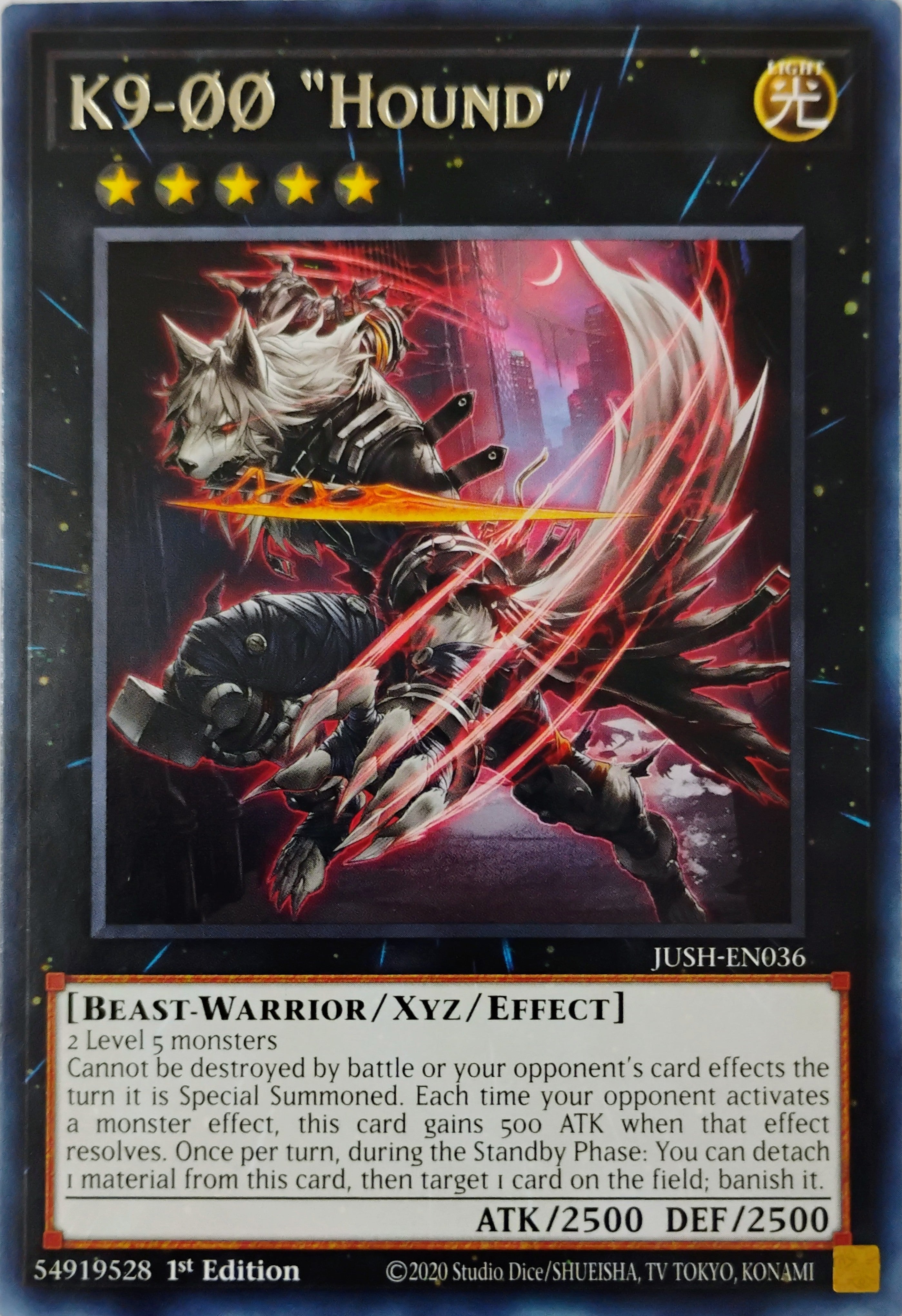 Yugioh! K9-00 "Hound" Jush-en036 1st edition Rara