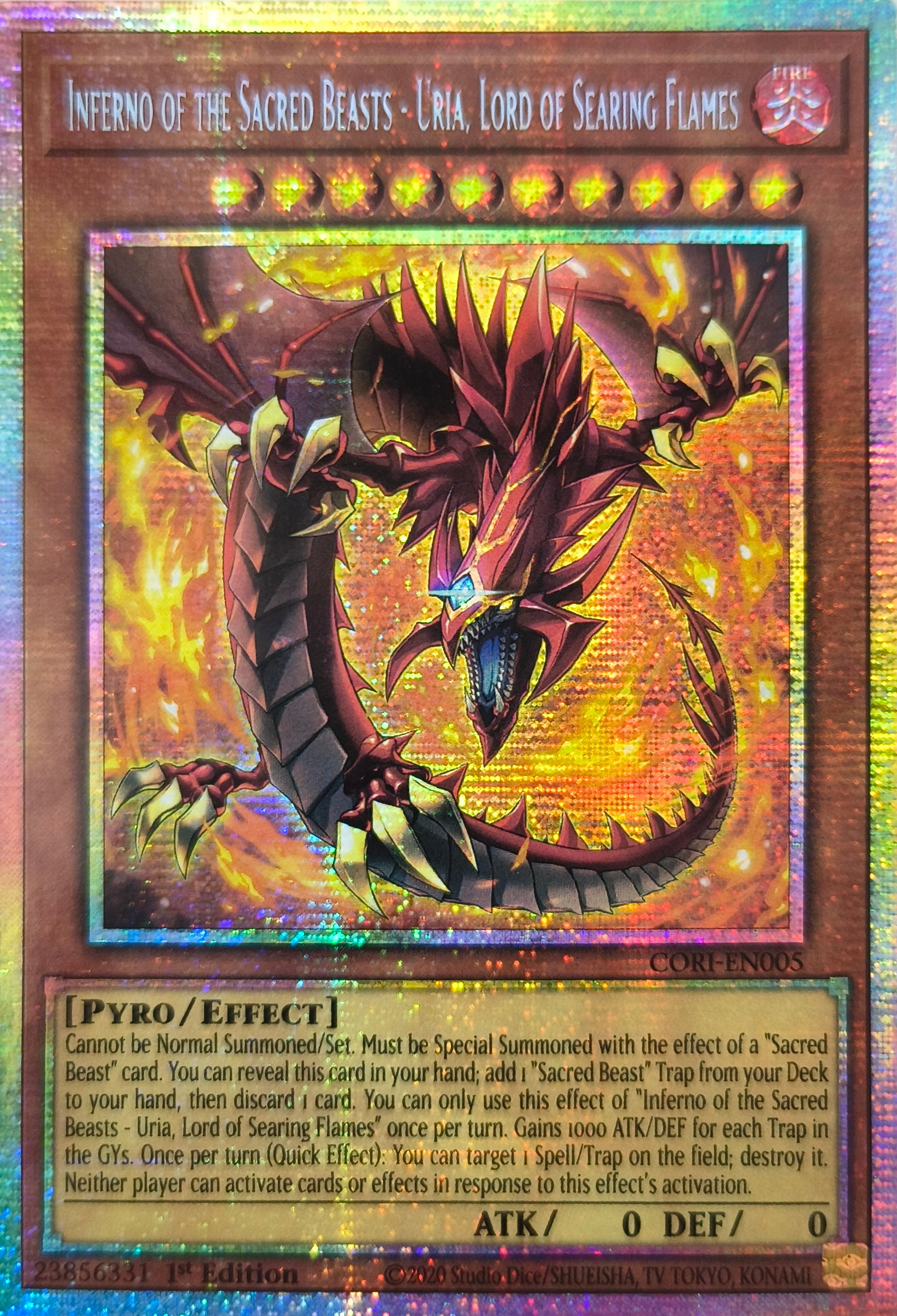 Yugioh! Inferno of the Sacred Beasts - Uria, Lord of Searing Flames Cori-en005 1st edition Starlight Rare