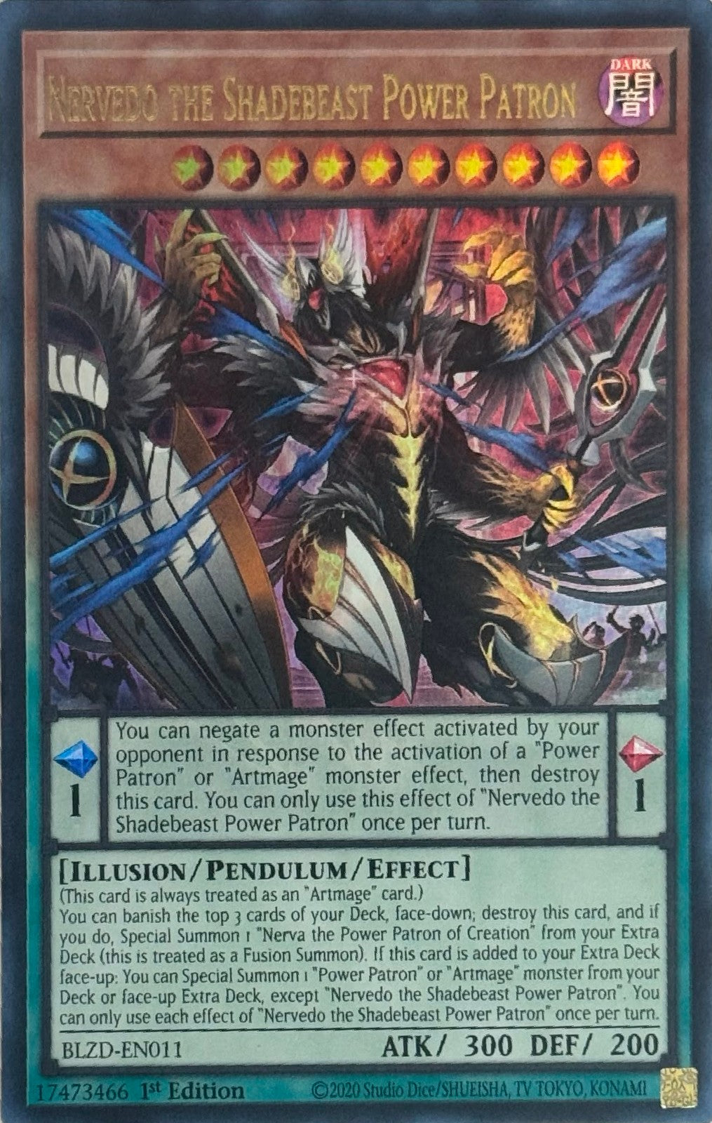 Yugioh! Nervedo The Shadebeast Power Patron BLZD-EN011 1st Edition Ultra