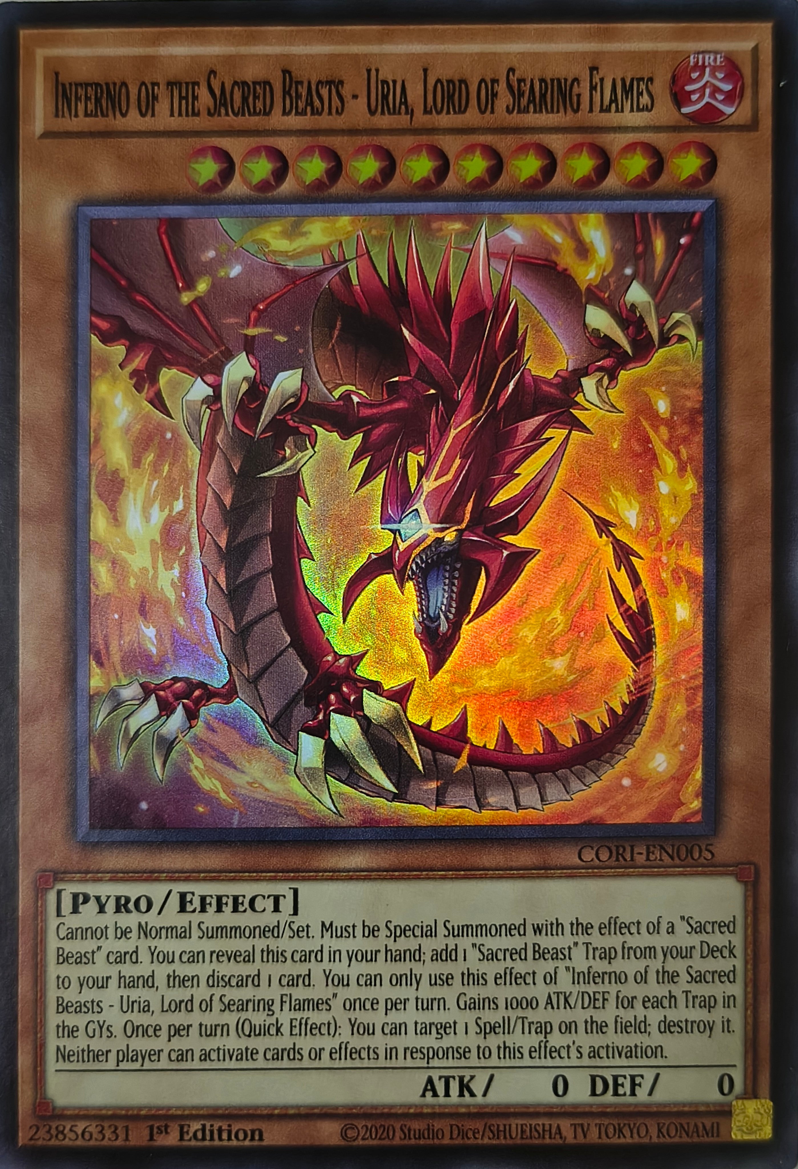 Yugioh! Inferno of the Sacred Beasts - Uria, Lord of Searing Flames Cori-en005 1st edition Super Rare