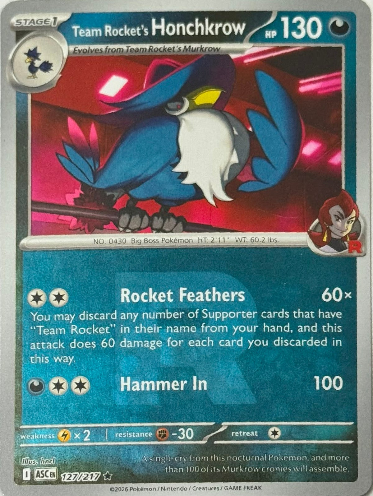 Pokémon Tcg Team Rocket's Honchkrow 127/217 (Team Rocket)