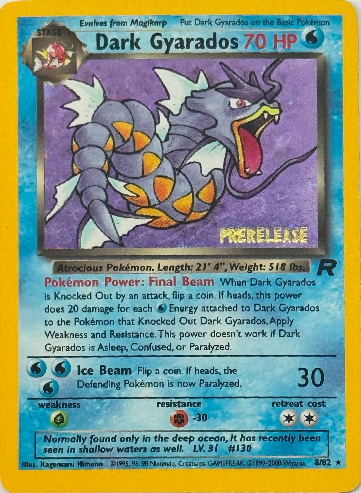 Pokémon Tcg Dark Gyarados 8/82 Holo (Prerelease)
