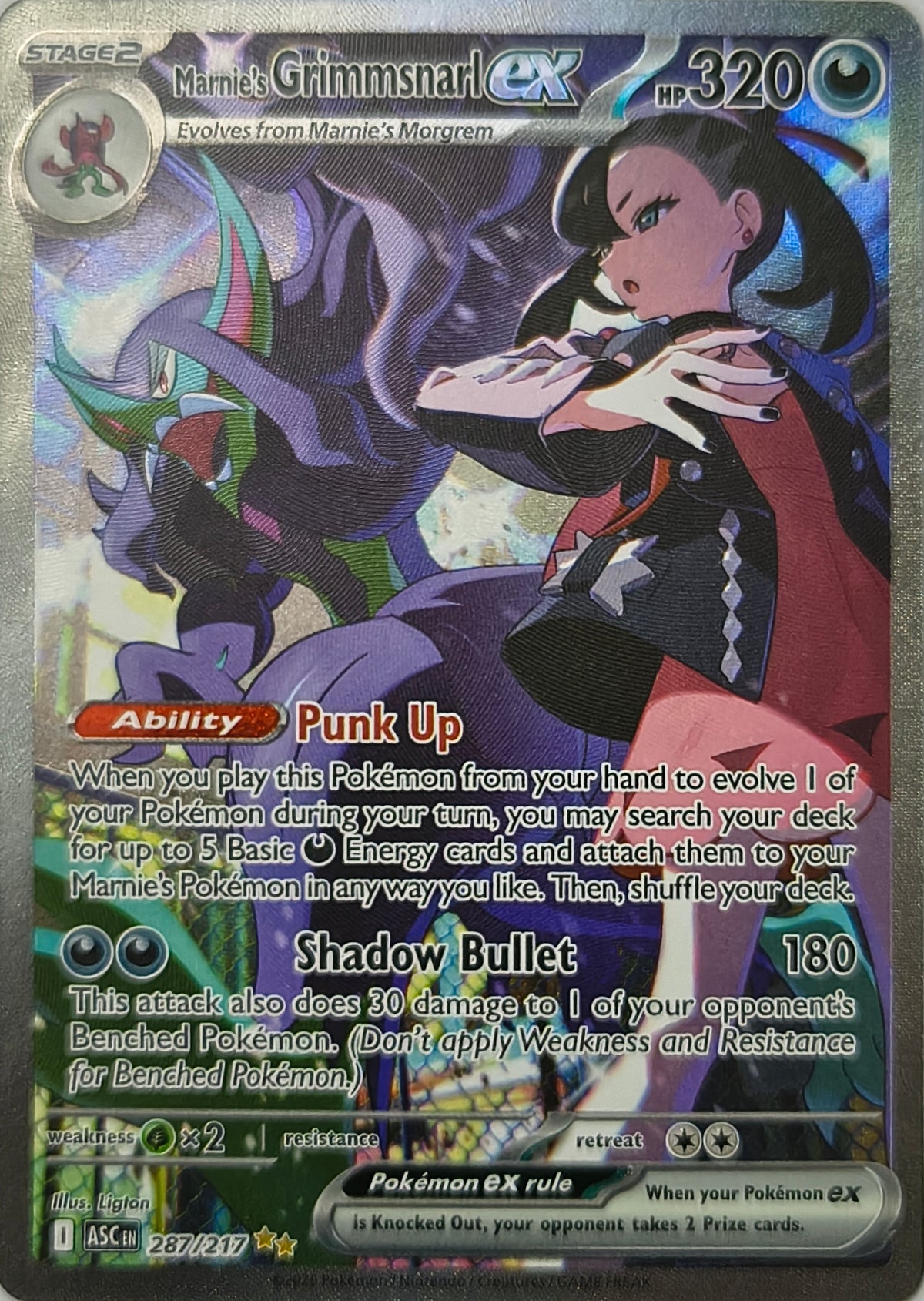 Pokémon tcg Marnie's Grimmsnarl Ex 287/217 Special Illustration