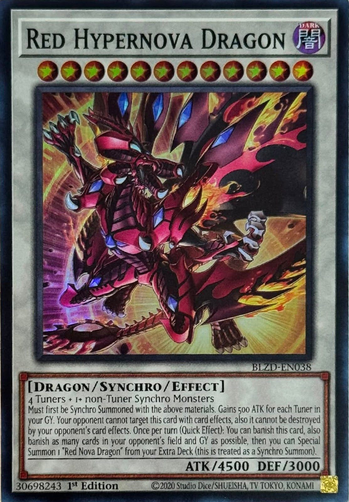 Yugioh! Red Hypernova Dragón BLZD-EN038 1st Edition Super