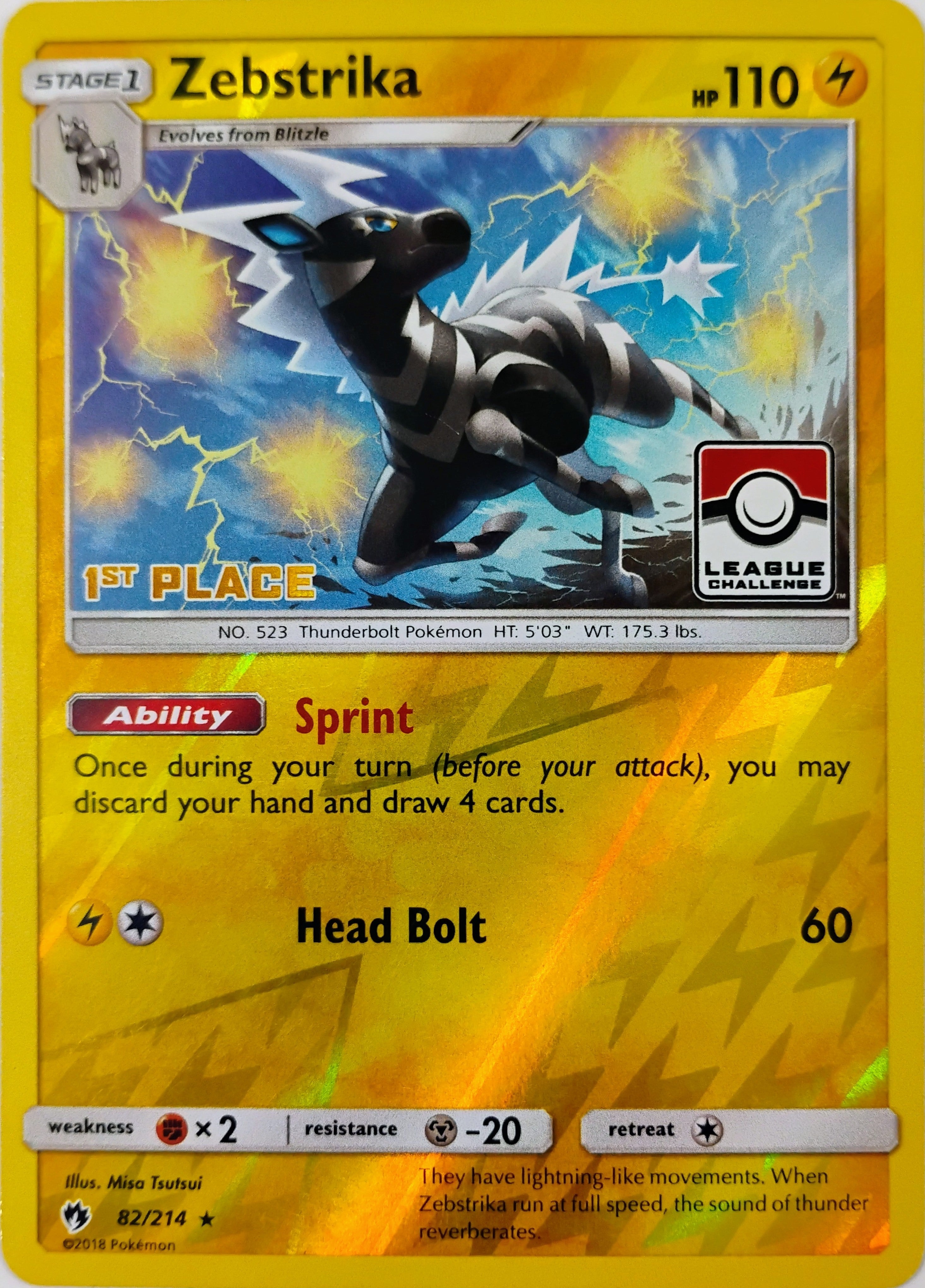 Pokémon tcg Zebstrika 82/214 (League Challenge) (1st Place) Reverse