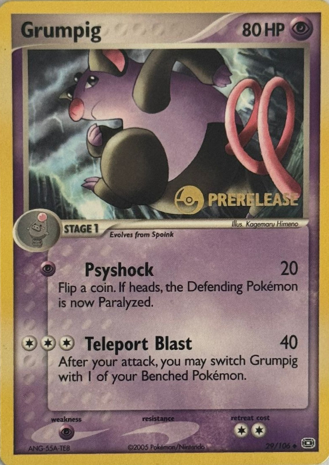 Pokemon tcg Grumpig 29/106 Holo (Prerelease)