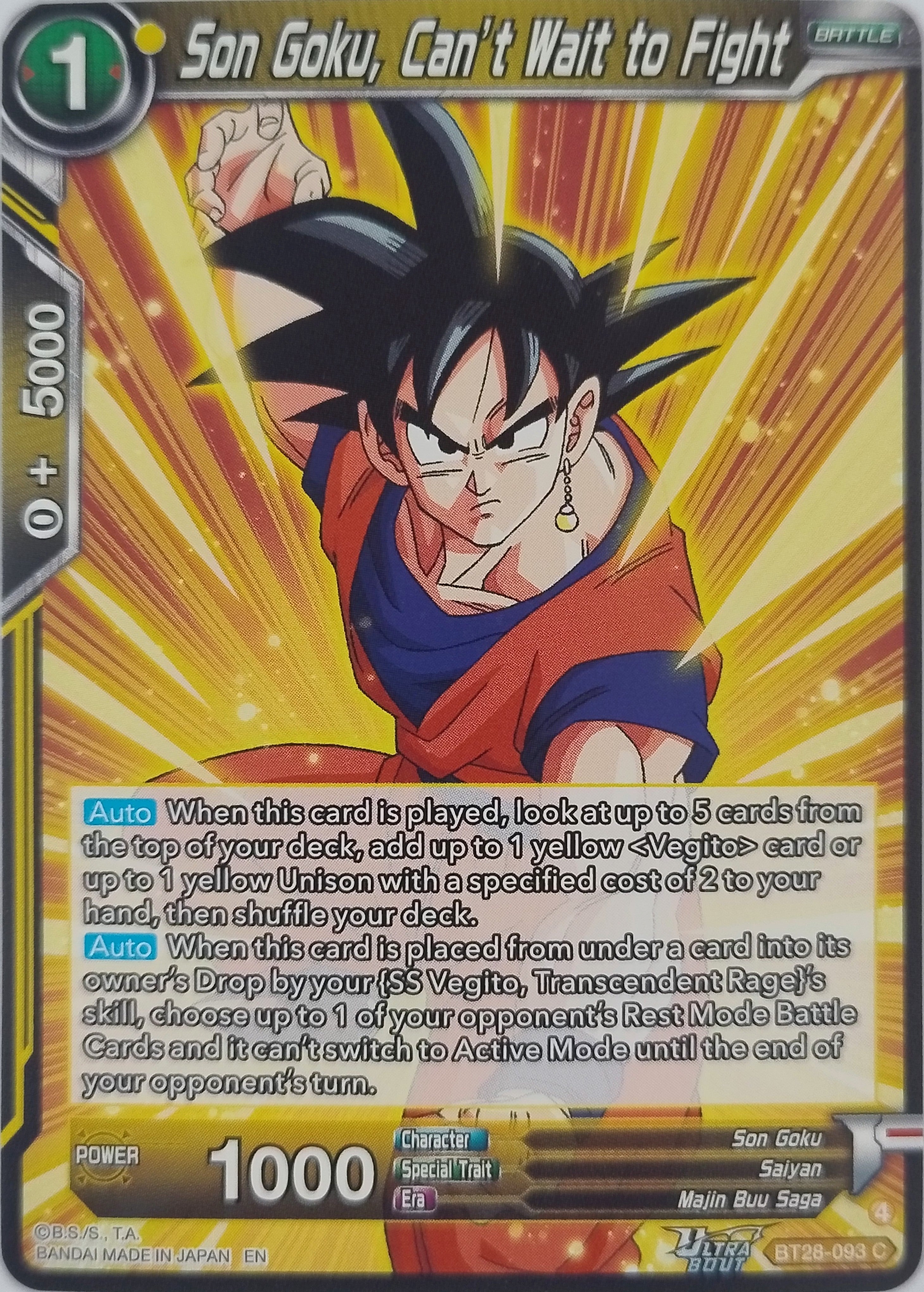Dragón Ball Tcg Son Goku, Can't Wait To Fight Bt28-093