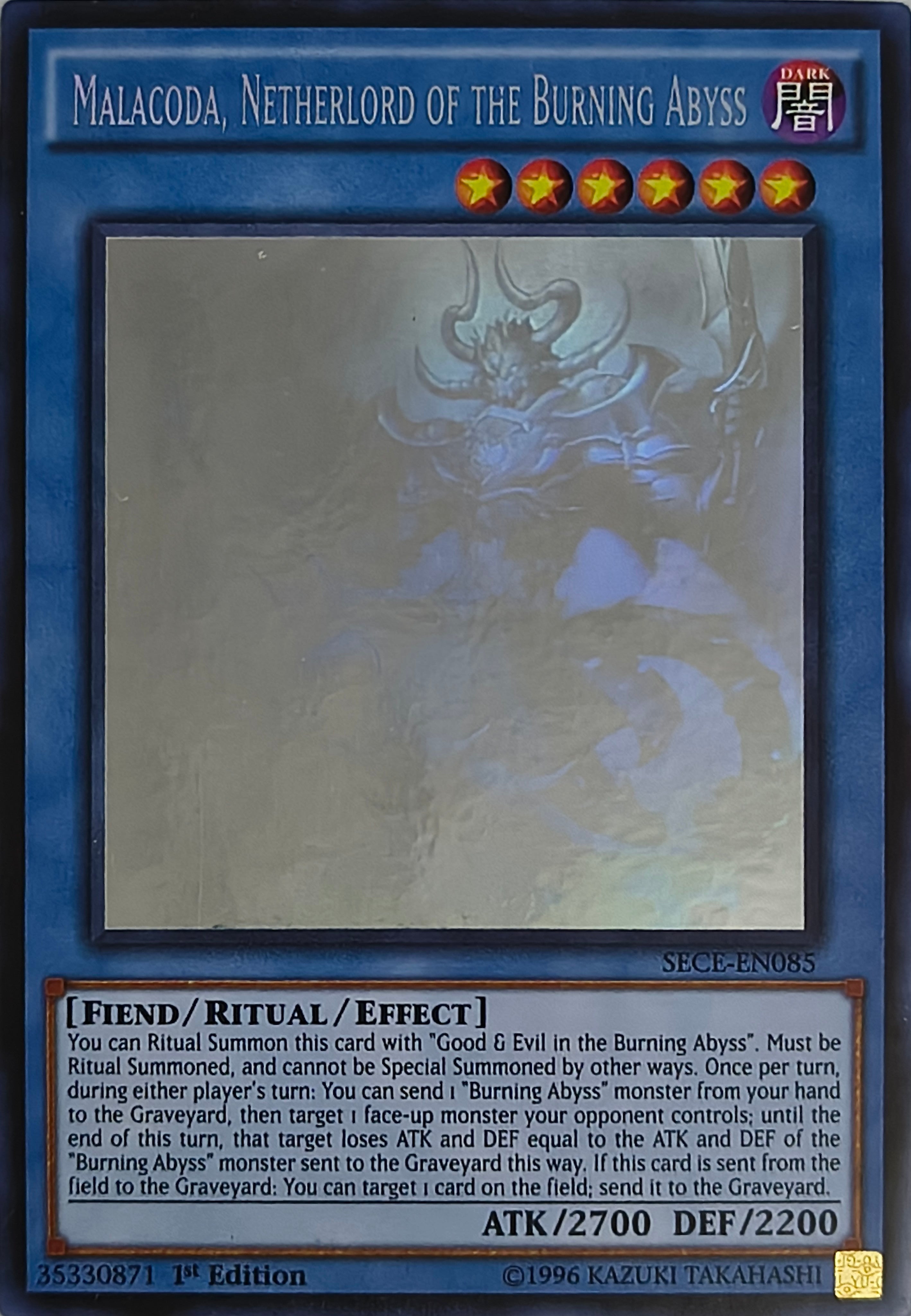 Yugioh! Malacoda, Netherlord Of The Burning Abyss Sece-en085 1st Edition Ghost Rare