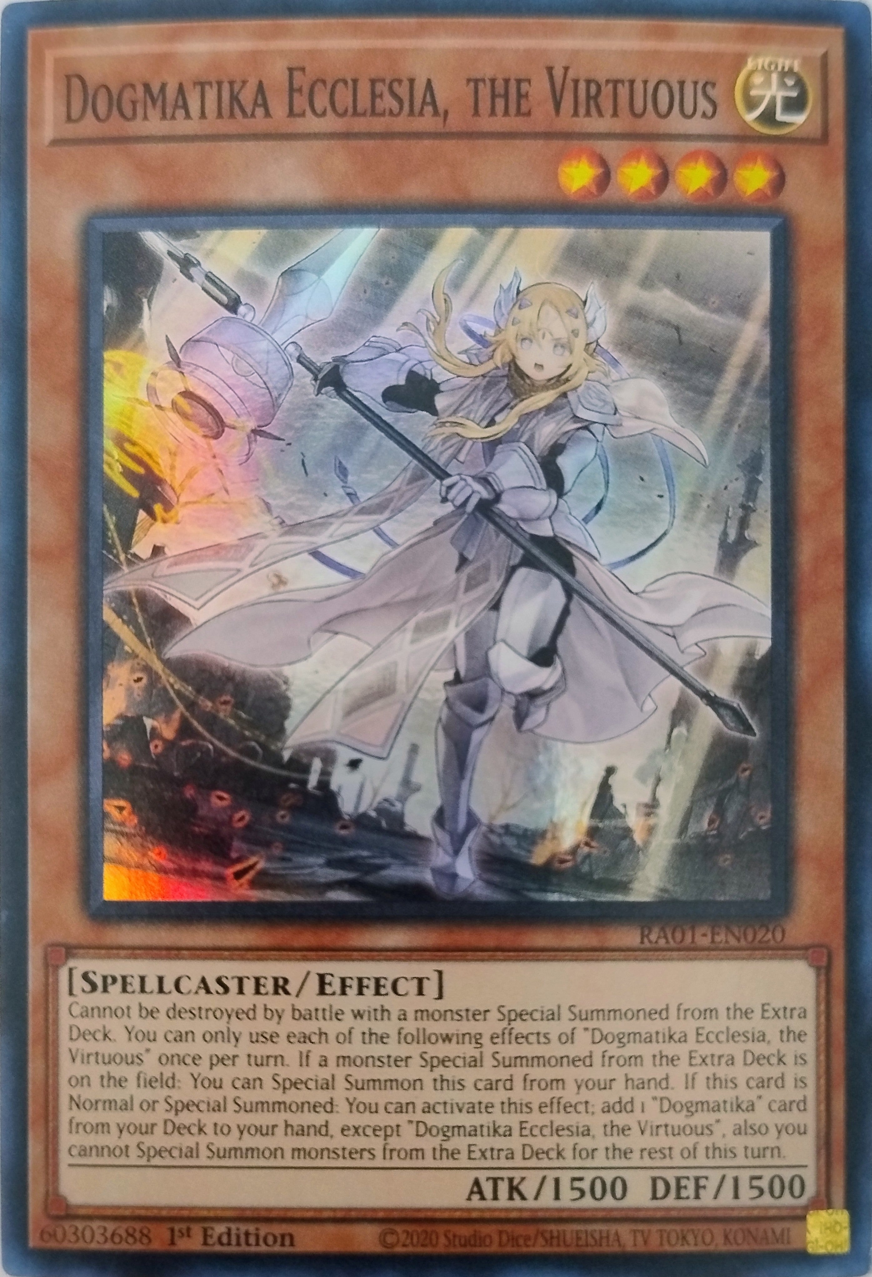 Yugioh! Dogmatika Ecclesia, The Virtuous Ra01-en020 1st Edition Súper Rare