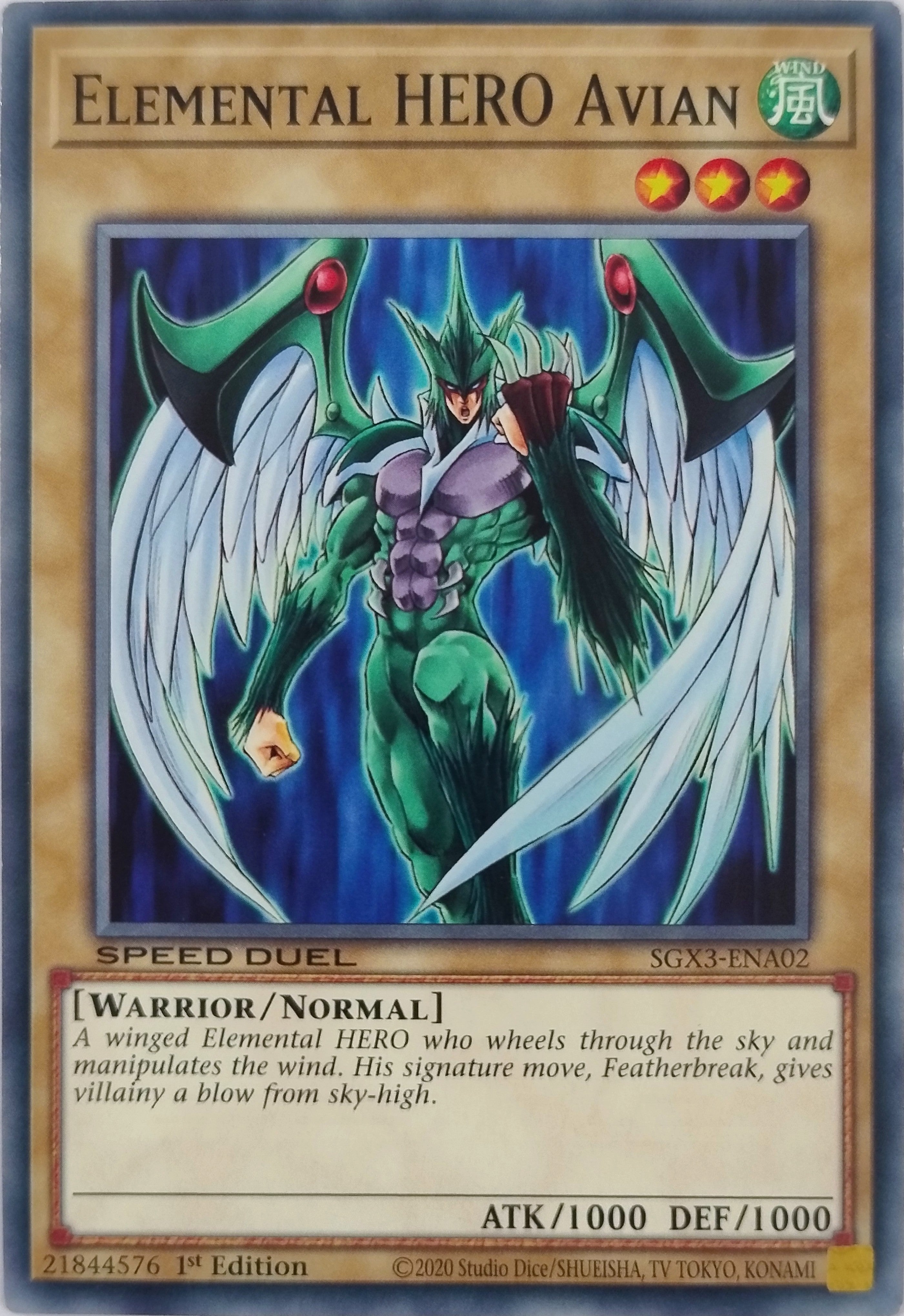 Yugioh! Elemental Hero Avían Sgx3-ena02 Speed Duel 1st Edition