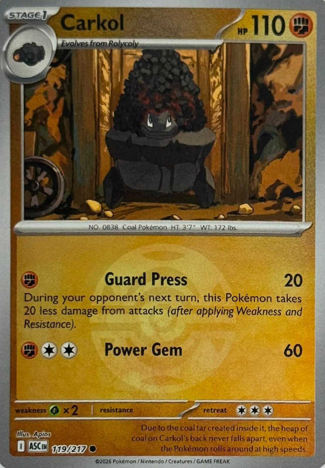 Pokémon Tcg Carkol 119/217 (Dusk Ball)