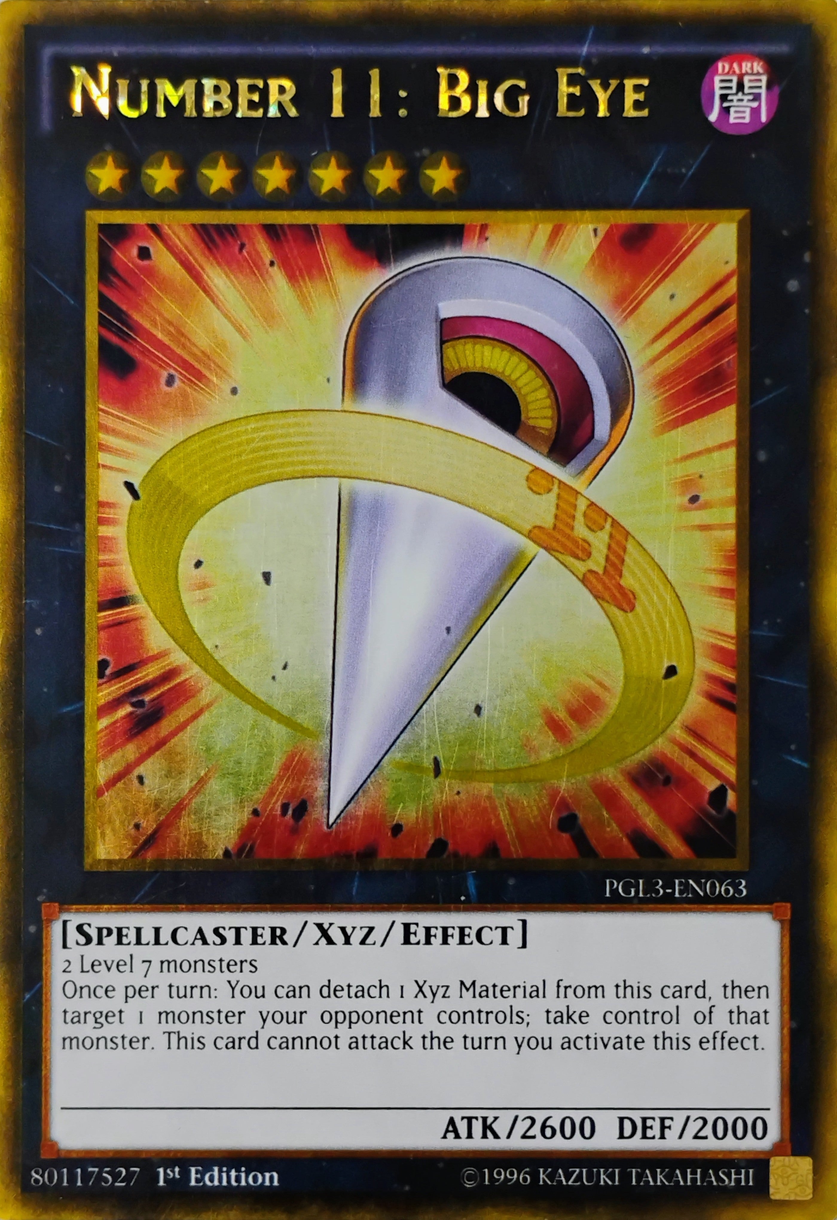 Yugioh! Number 11: Big Eye Pgl3-en063 1st edition Gold Rare