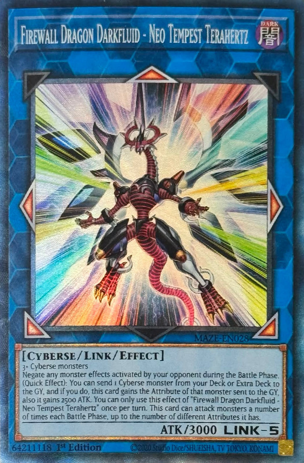 Yugioh! Firewall Dragón Darkfluid-Neo Tempest Terahertz MAZE-EN028 1st Edition Collector