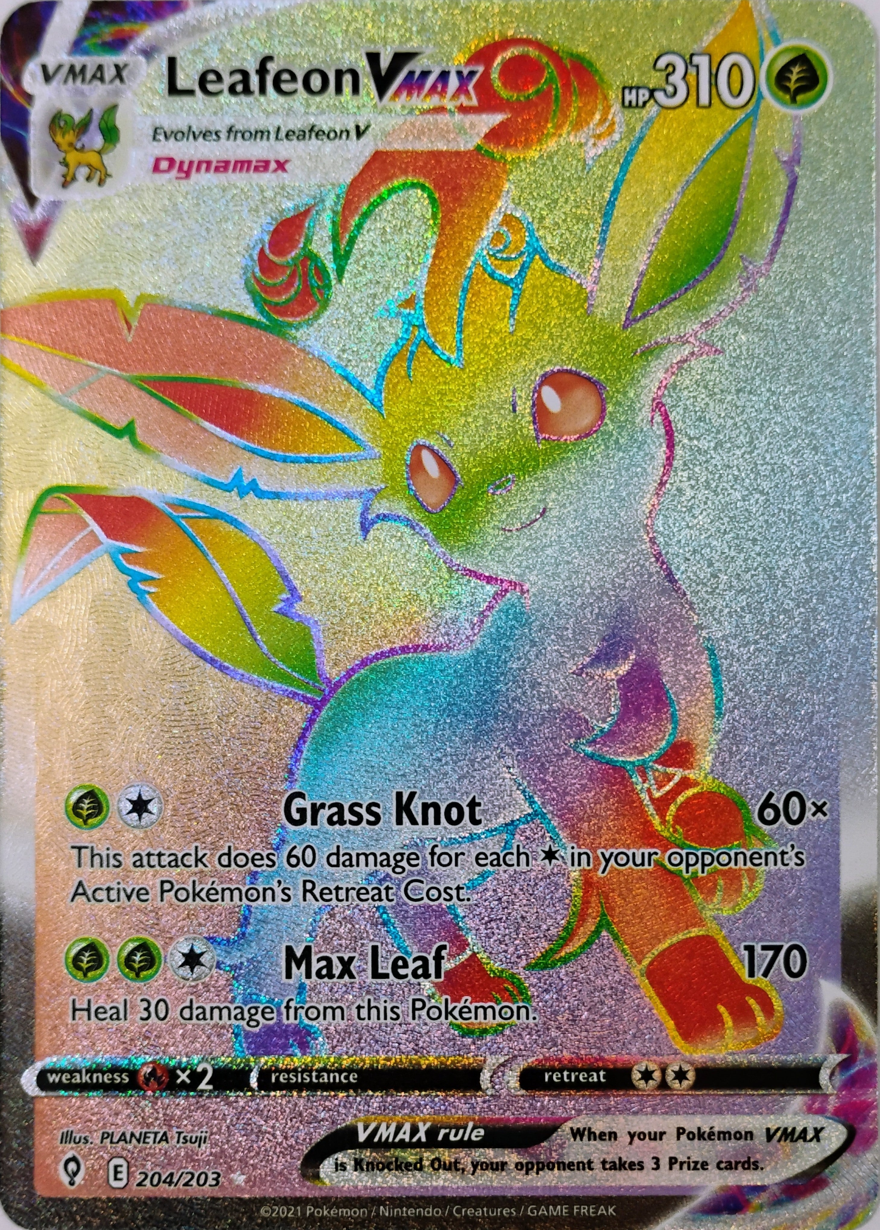 Pokémon tcg Leafeon Vmax 204/203 Rainbow
