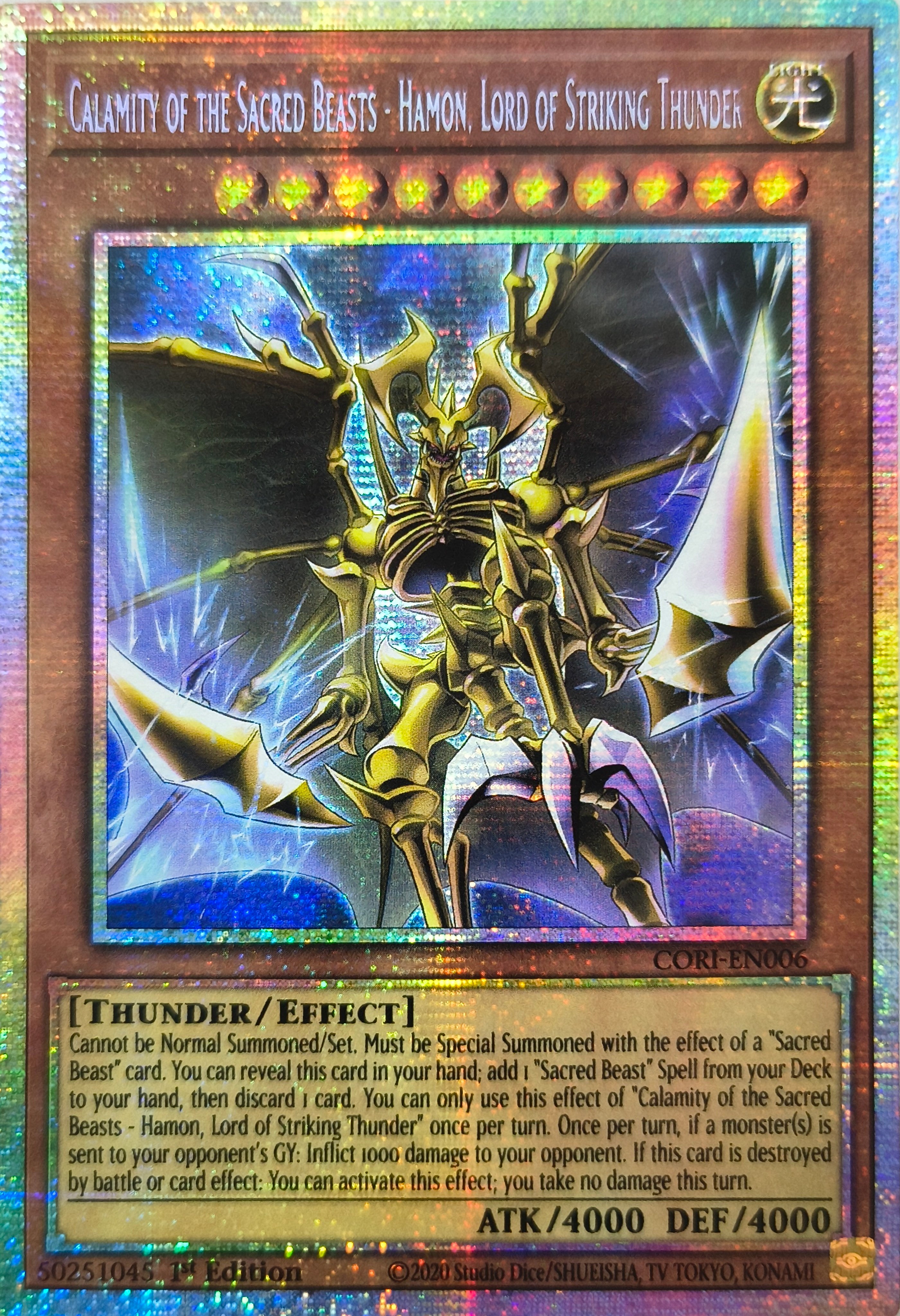 Yugioh! Calamity of the Sacred Beasts - Hamon, Lord of Striking Thunder Cori-en006 1st Edition Starlight Rare
